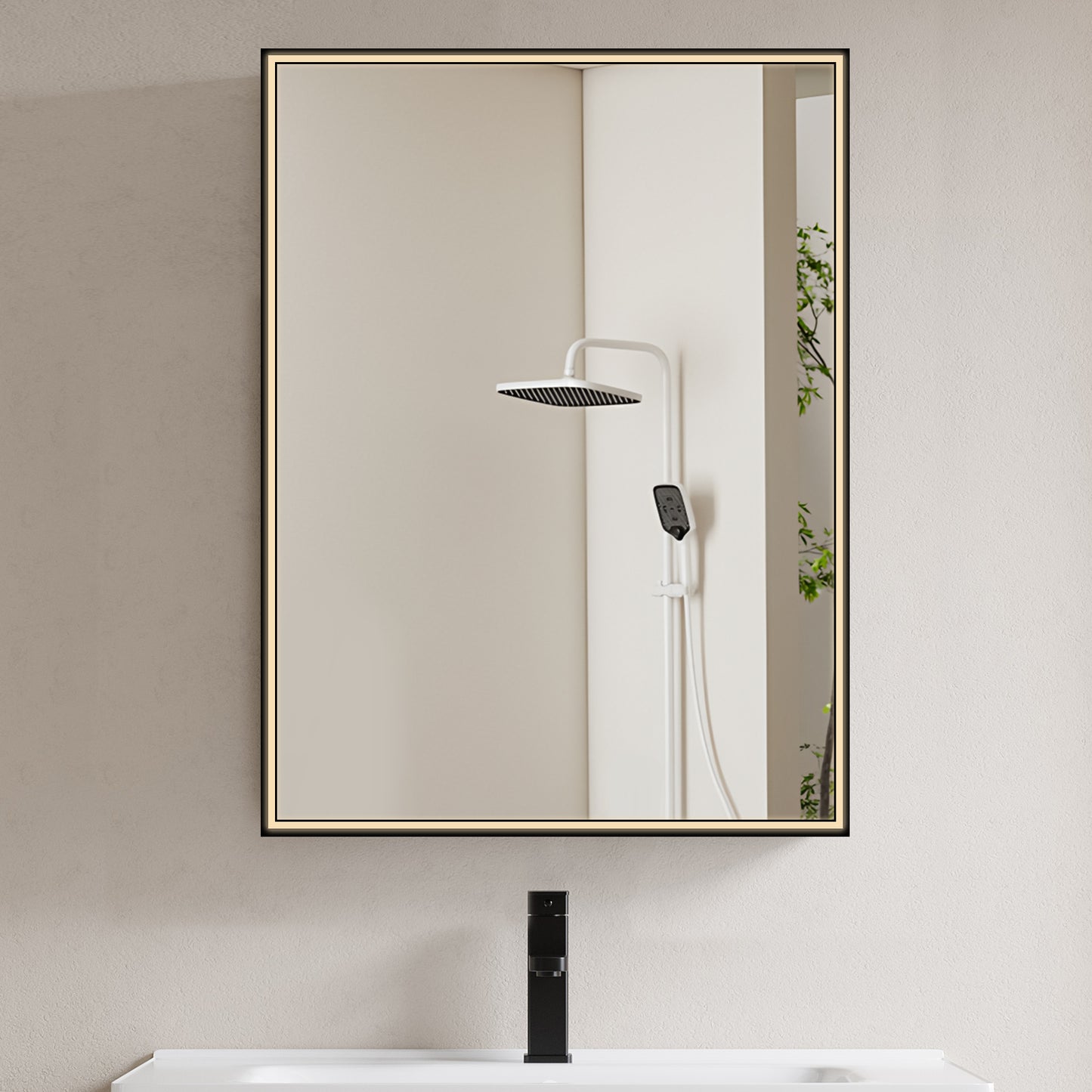 COLINE 24" x 32" Rectangular Black Frameless LED Mirror Cabinet