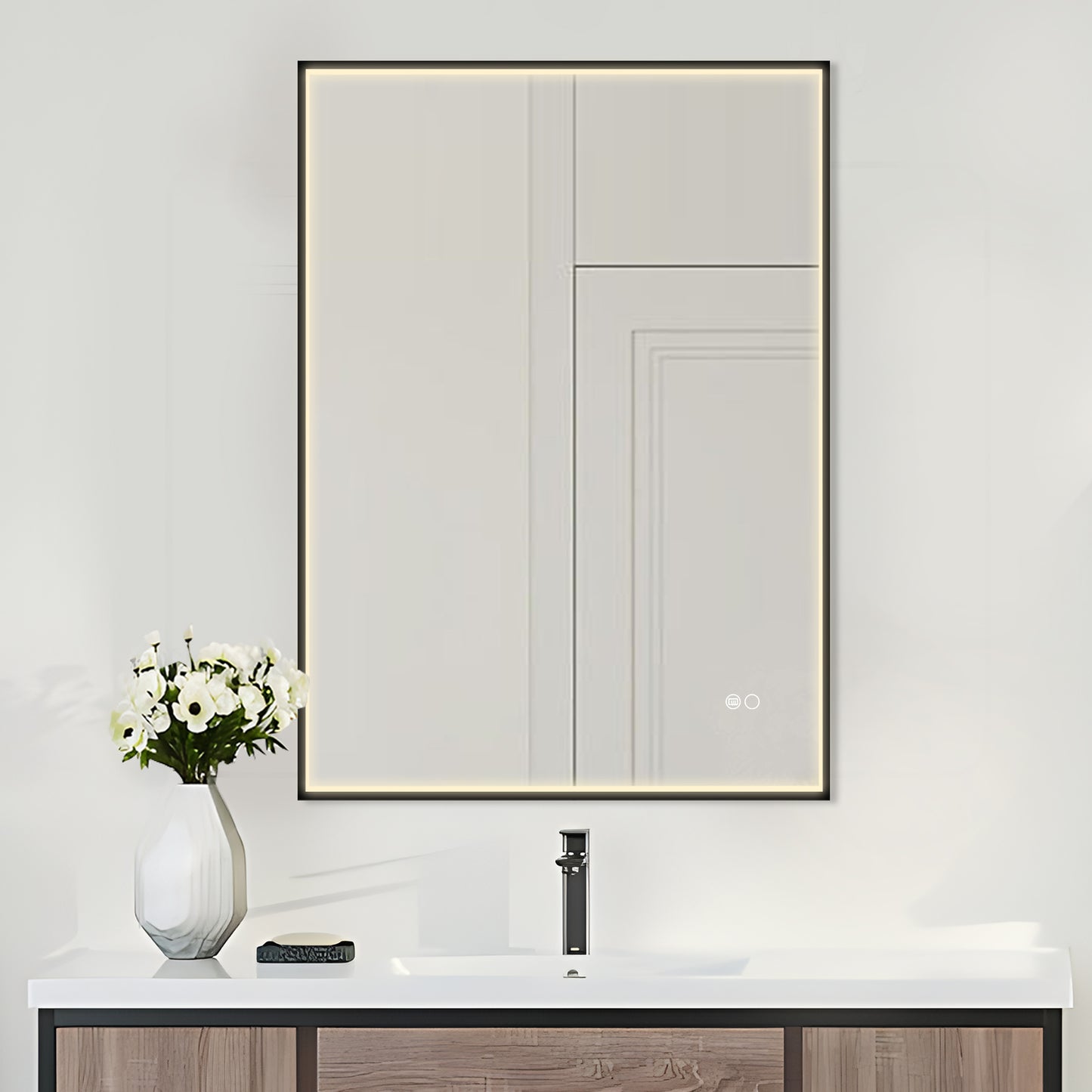 COLINE 24" x 32" Rectangular Black Metal Framed LED Mirror