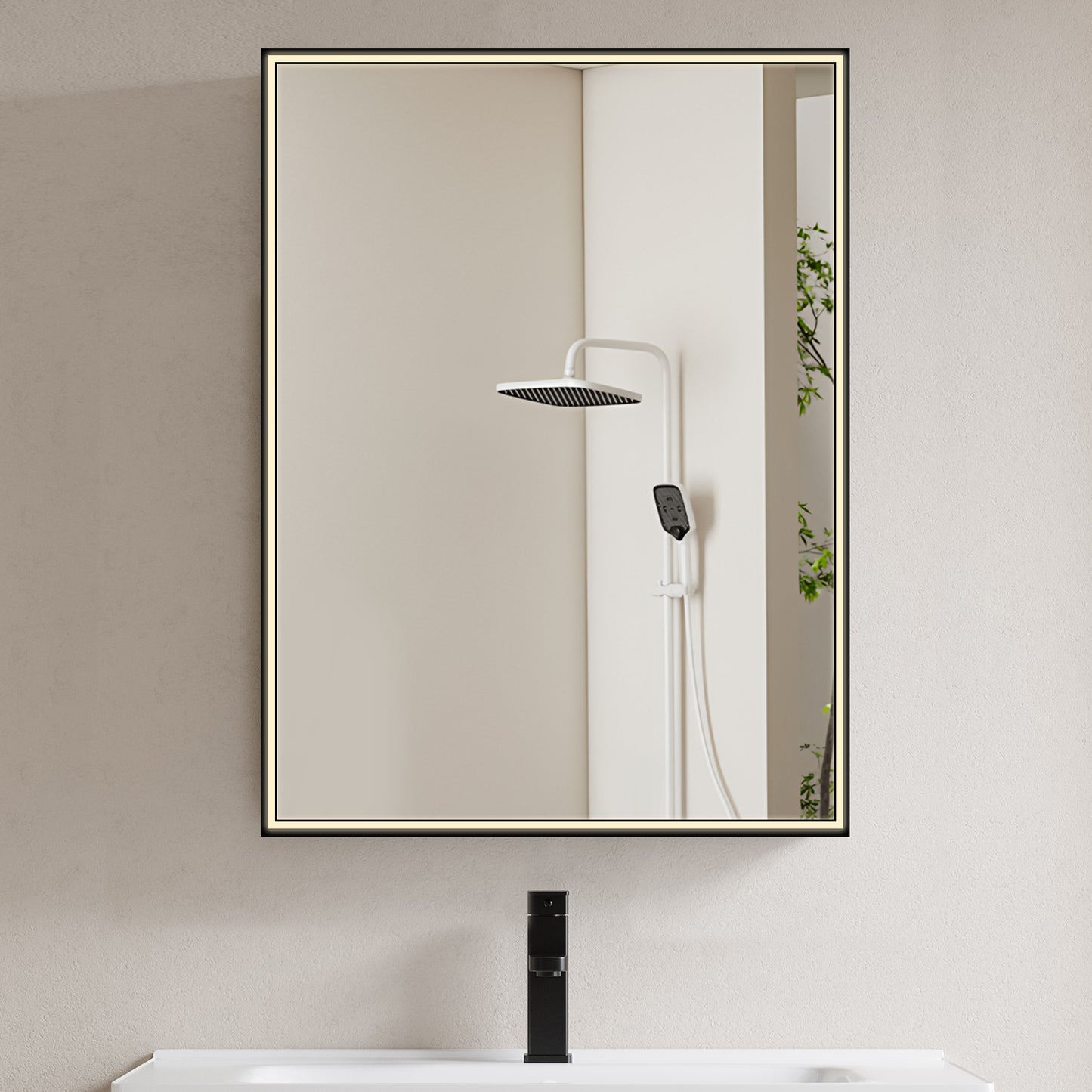 COLINE 24" x 32" Rectangular Black Frameless LED Mirror Cabinet
