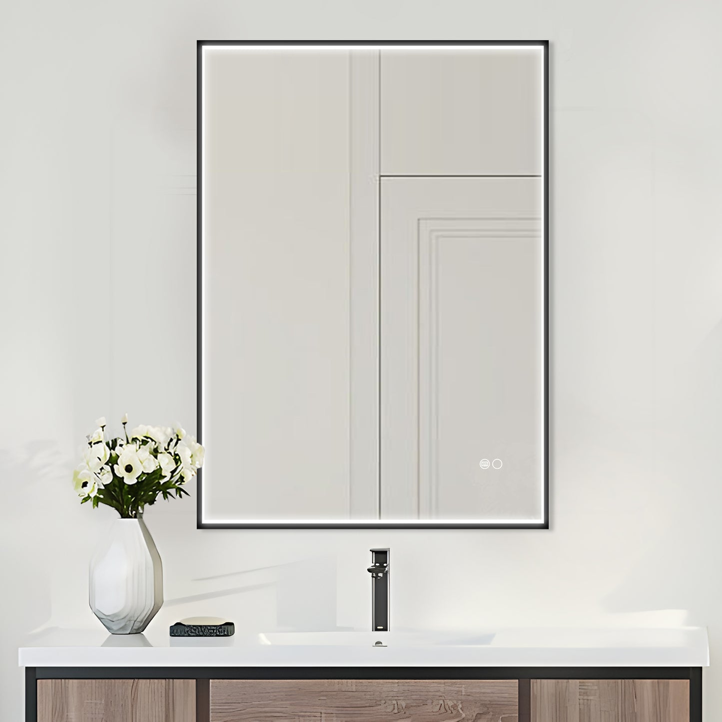 COLINE 24" x 32" Rectangular Black Metal Framed LED Mirror