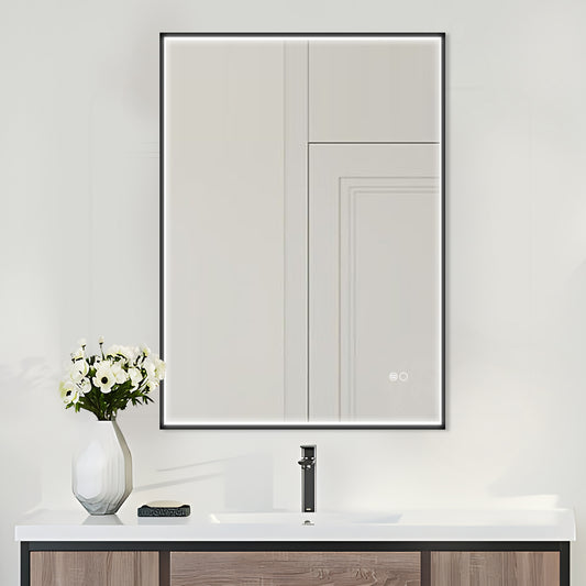 COLINE 24" x 32" Rectangular Black Metal Framed LED Mirror
