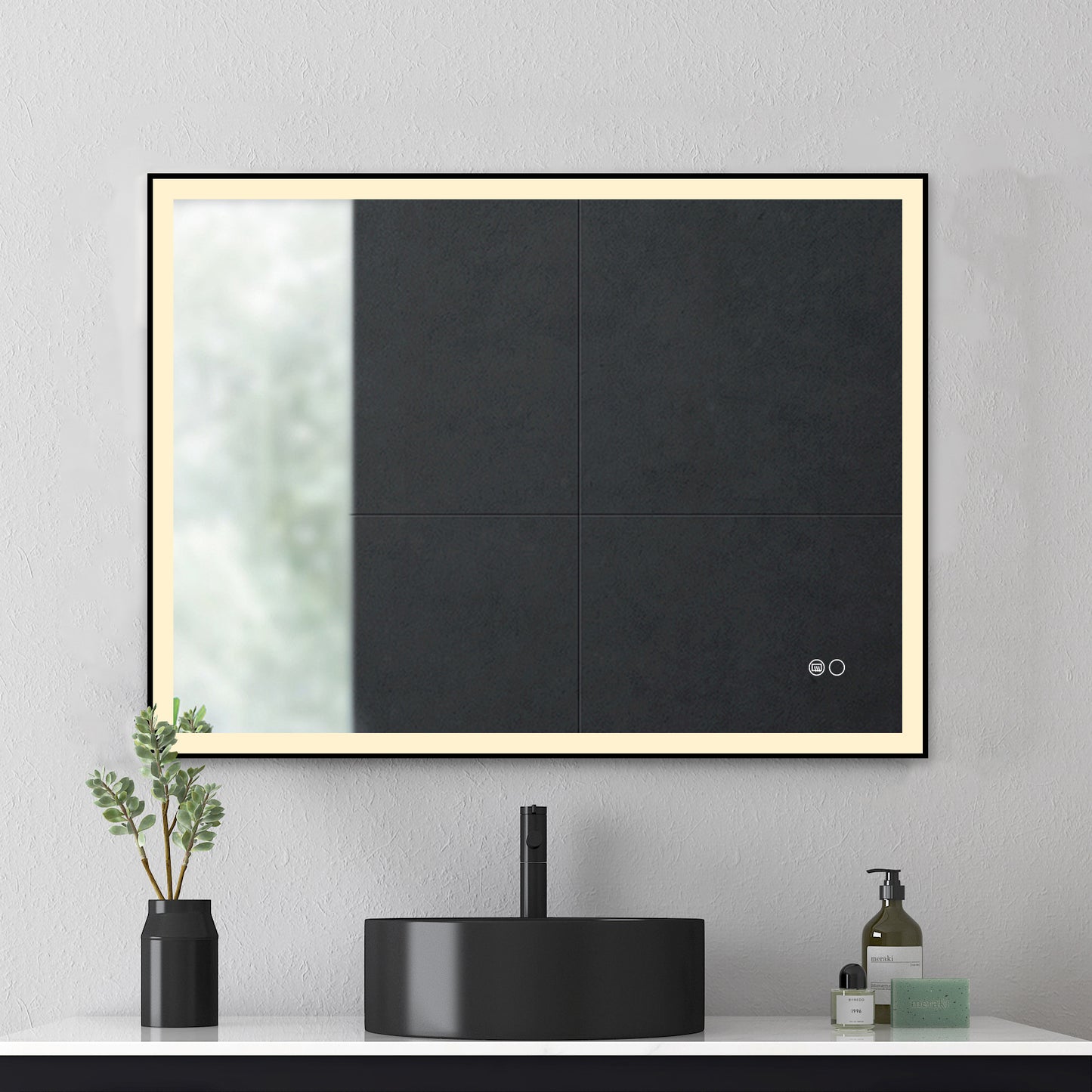 COLINE 32" x 24" Rectangular Black Metal Framed LED Ghost Mirror