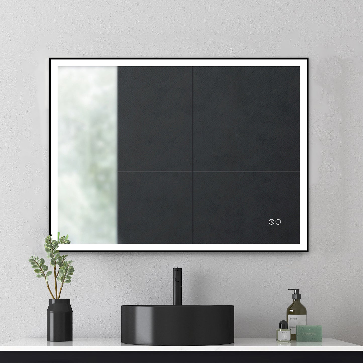 COLINE 32" x 24" Rectangular Black Metal Framed LED Ghost Mirror