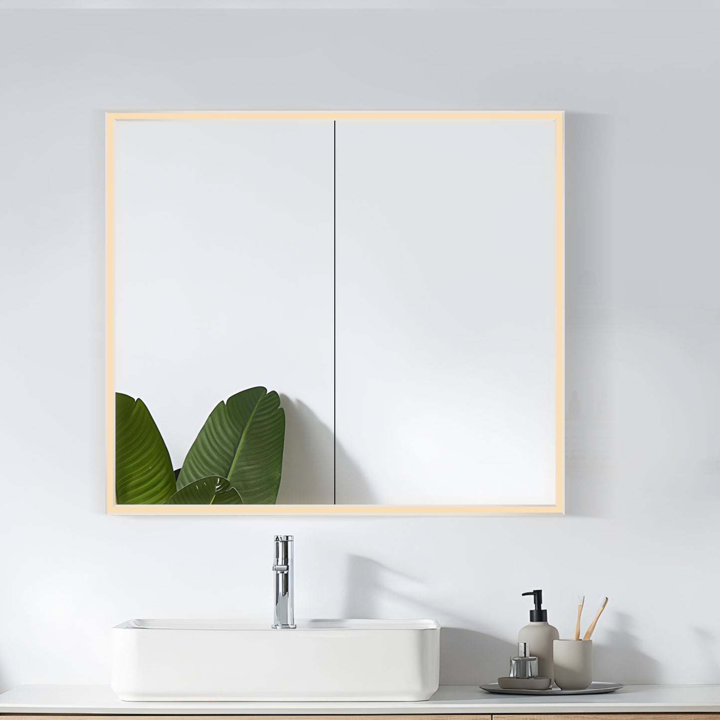 COLINE 32" x 28" Rectangular Silver Metal Framed LED Mirror Cabinet