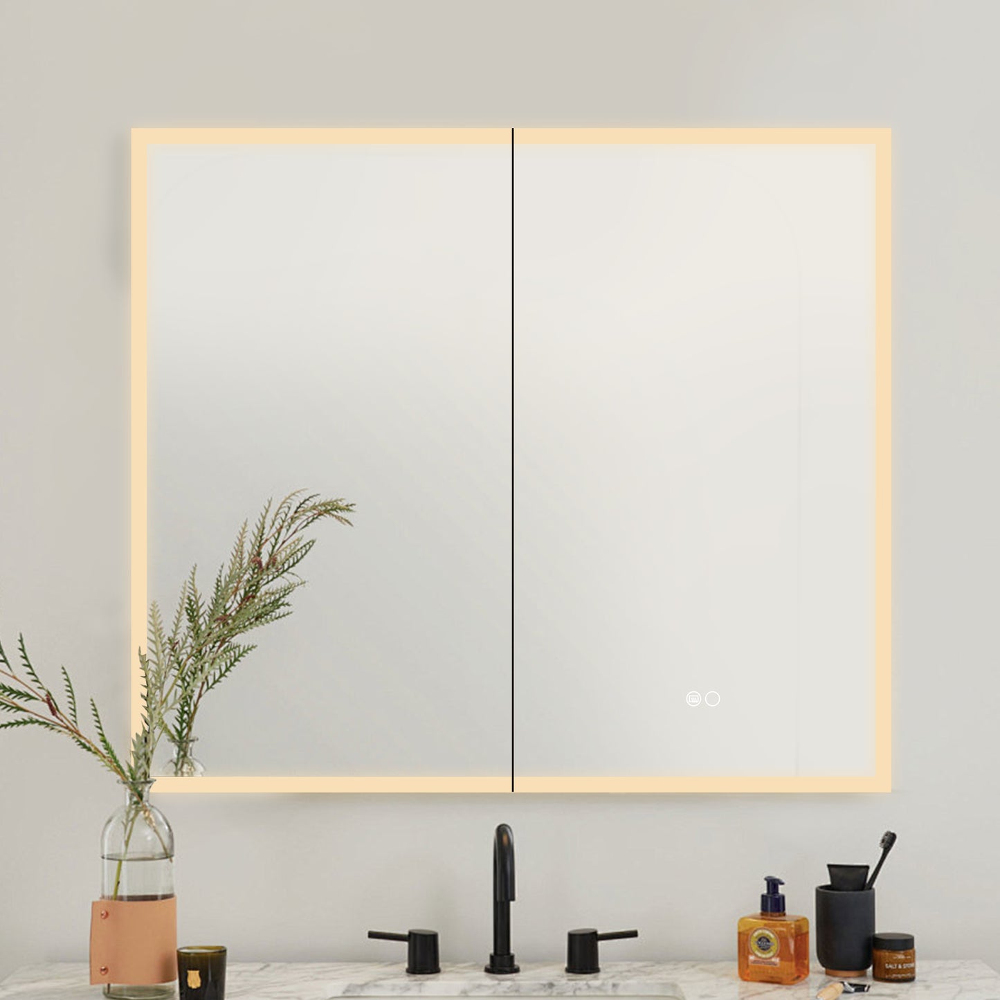 COLINE 32" x 28" Rectangular Silver Frameless LED Mirror Cabinet