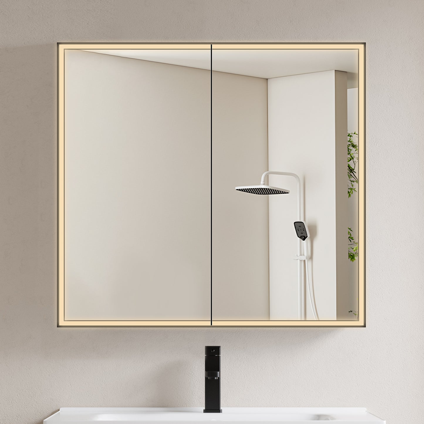 COLINE 32" x 28" Rectangular Black Frameless LED Mirror Cabinet