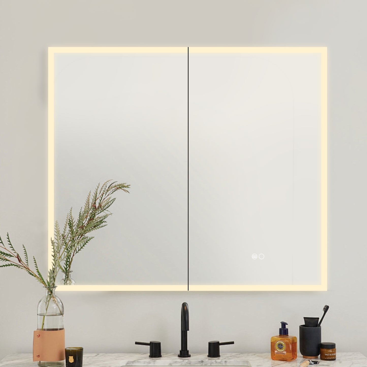 COLINE 32" x 28" Rectangular Silver Frameless LED Mirror Cabinet