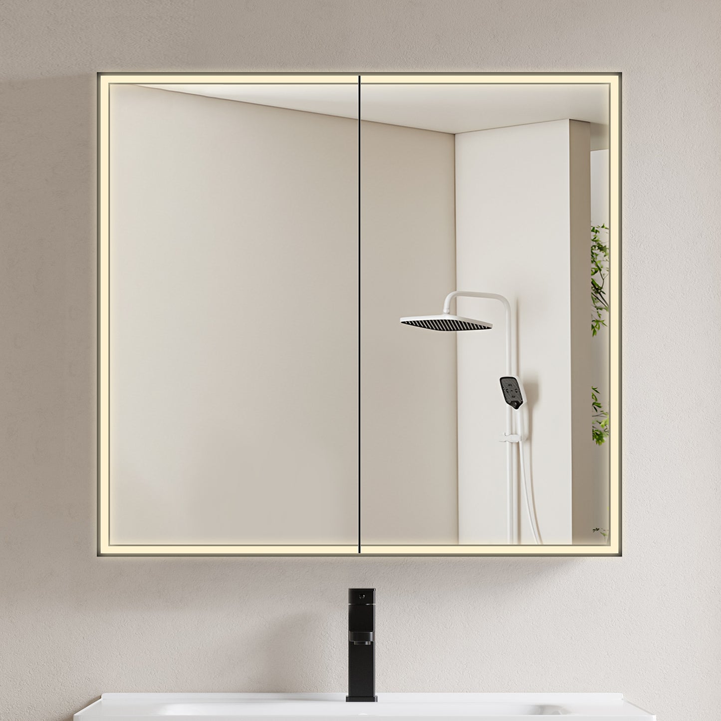 COLINE 32" x 28" Rectangular Black Frameless LED Mirror Cabinet
