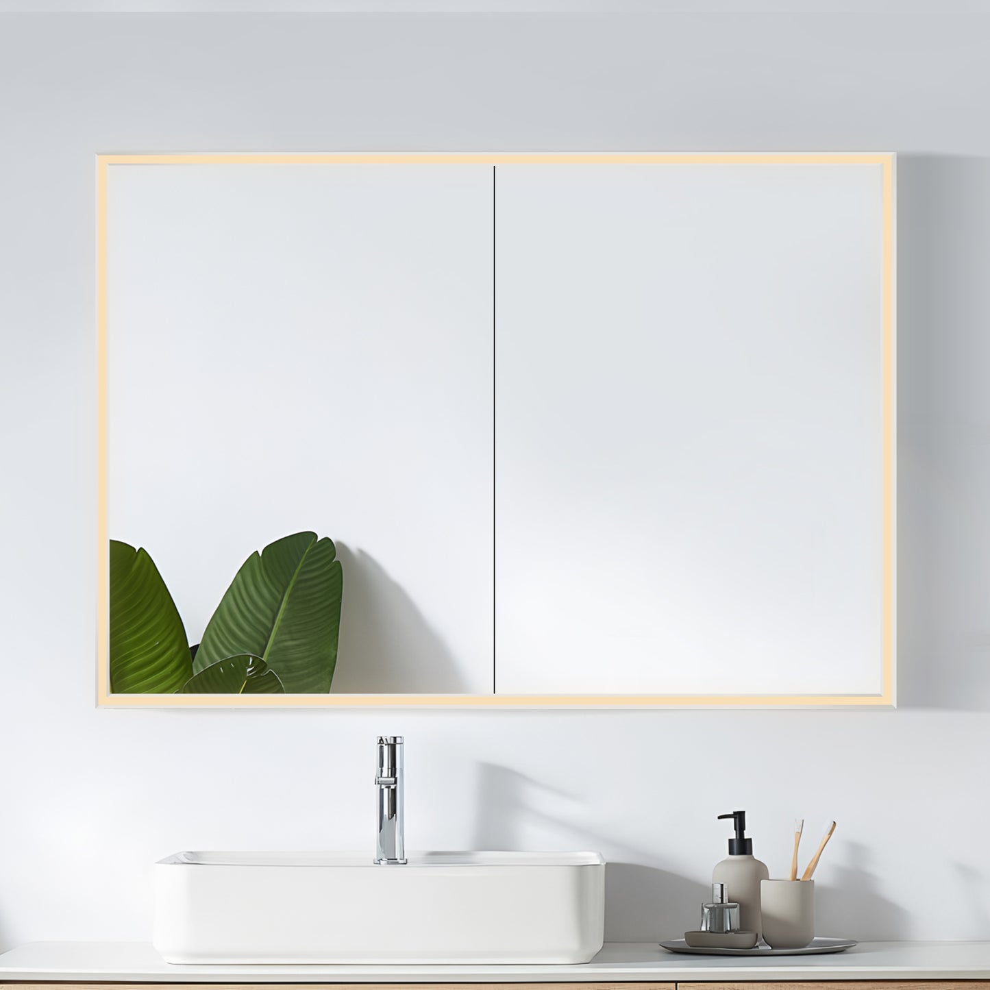 COLINE 40" x 28" Rectangular Silver Metal Framed LED Mirror Cabinet