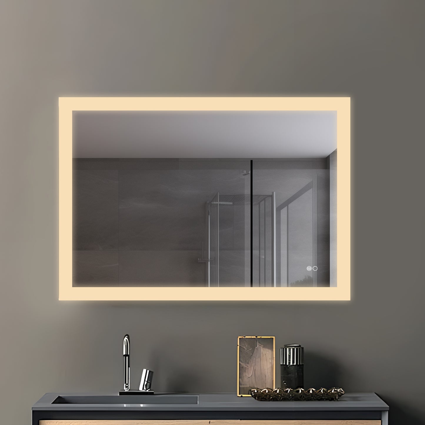COLINE 40" x 24" Rectangular Silver Frameless LED Mirror