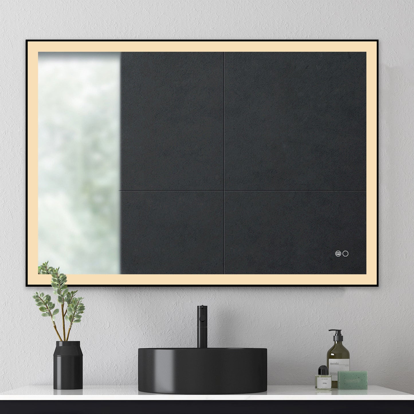COLINE 40" x 24" Rectangular Black Metal Framed LED Ghost Mirror