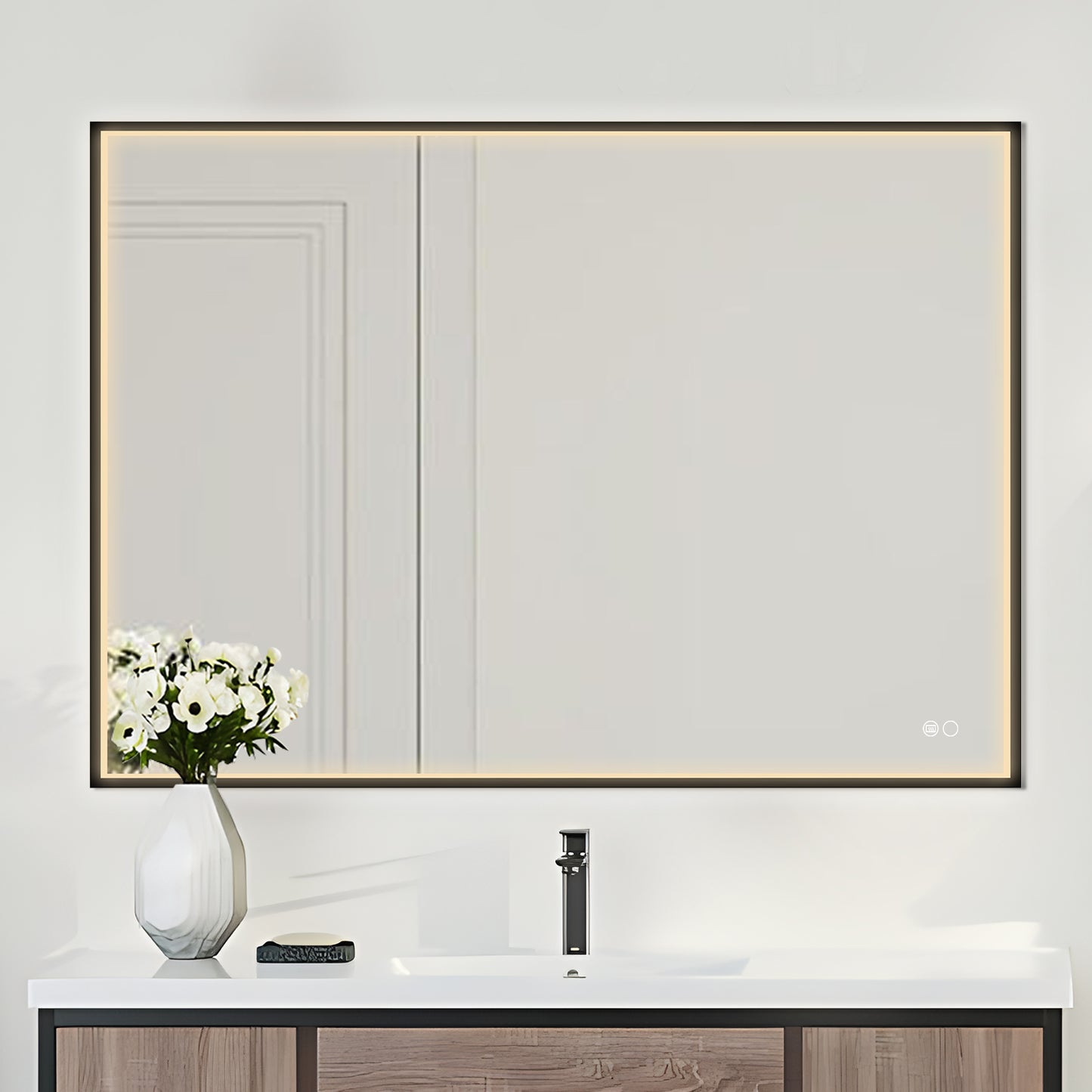 COLINE 40" x 28" Rectangular Black Metal Framed LED Mirror