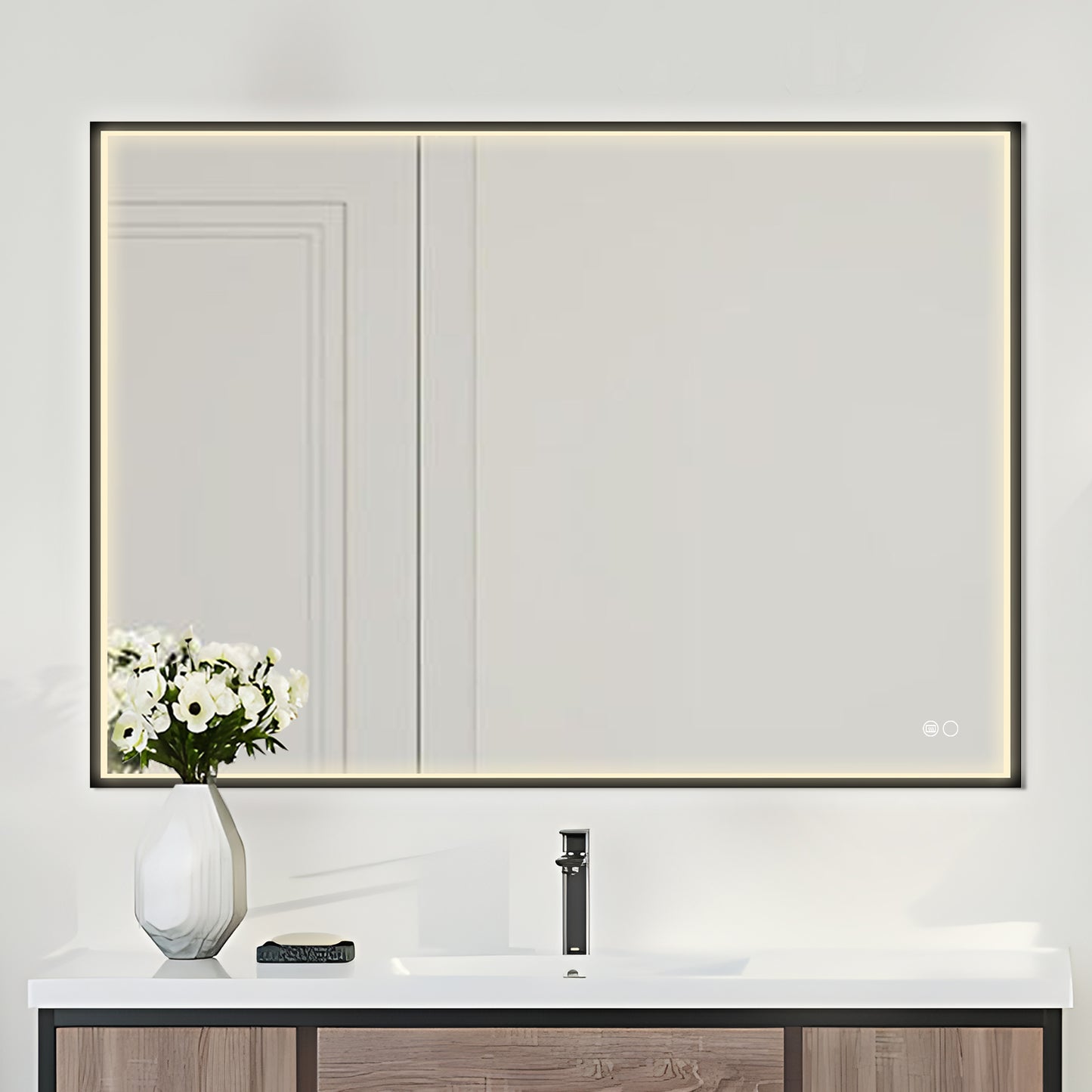 COLINE 40" x 28" Rectangular Black Metal Framed LED Mirror