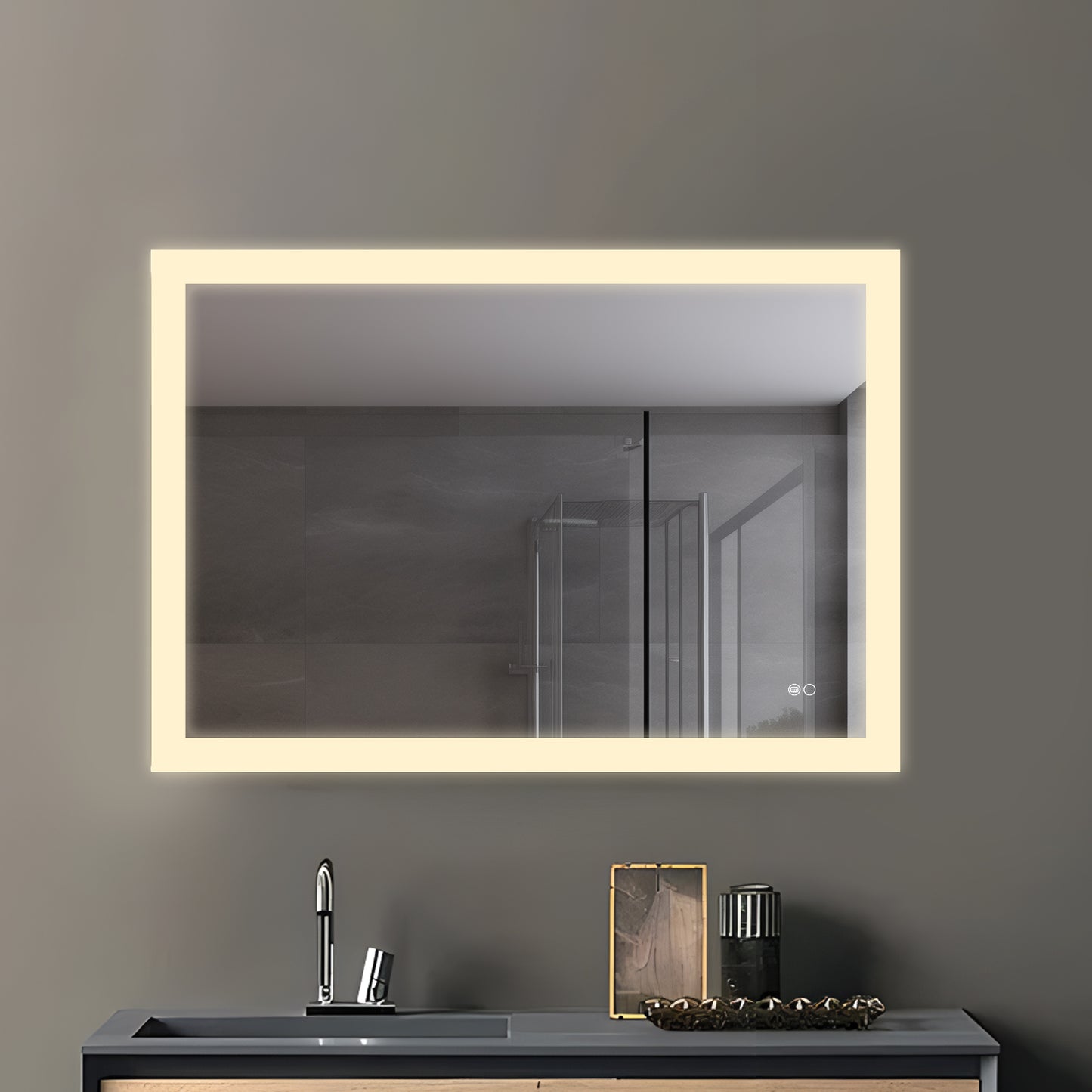 COLINE 40" x 24" Rectangular Silver Frameless LED Mirror