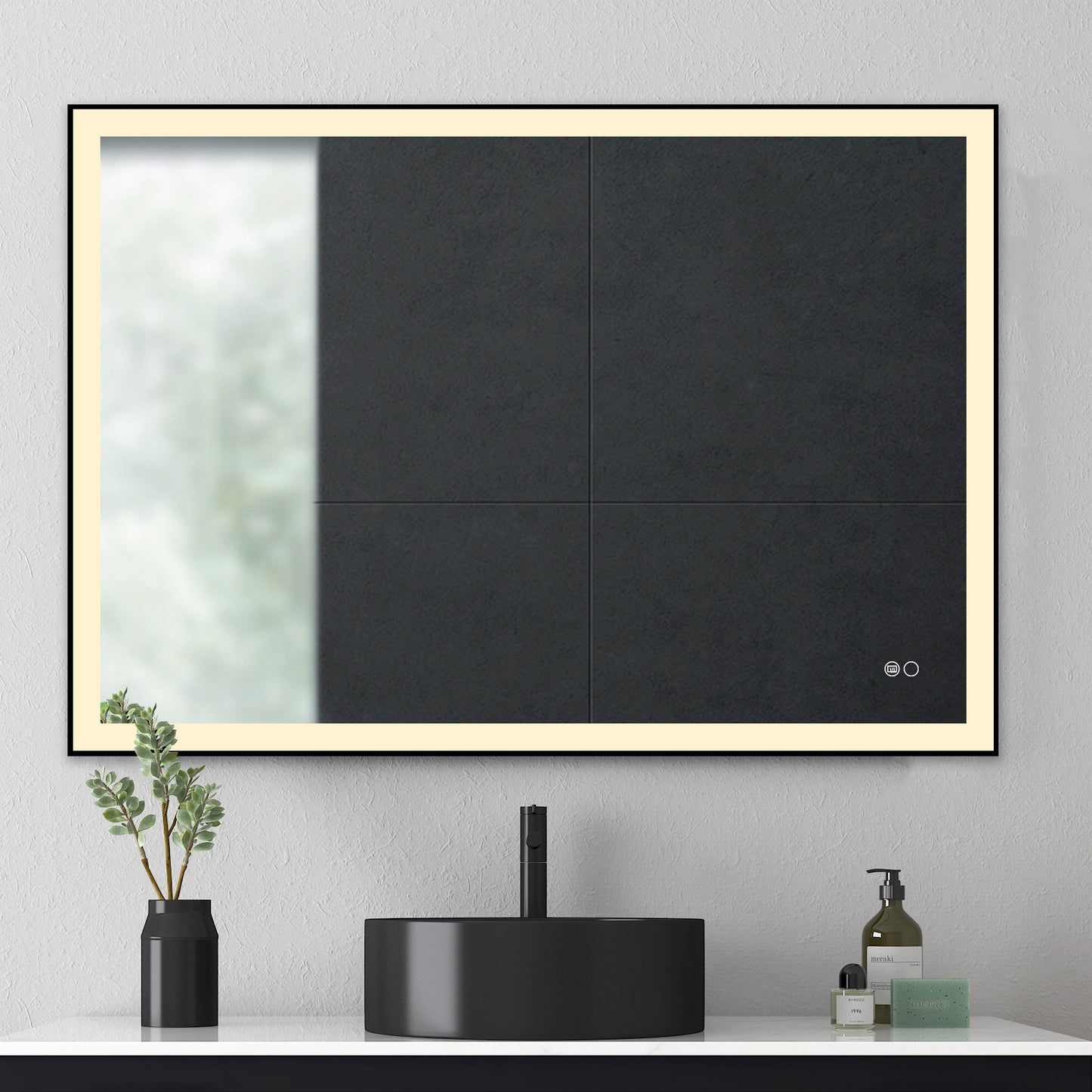 COLINE 40" x 24" Rectangular Black Metal Framed LED Ghost Mirror