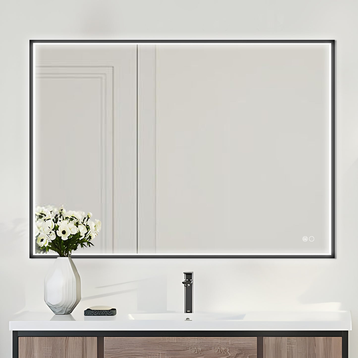 COLINE 40" x 28" Rectangular Black Metal Framed LED Mirror