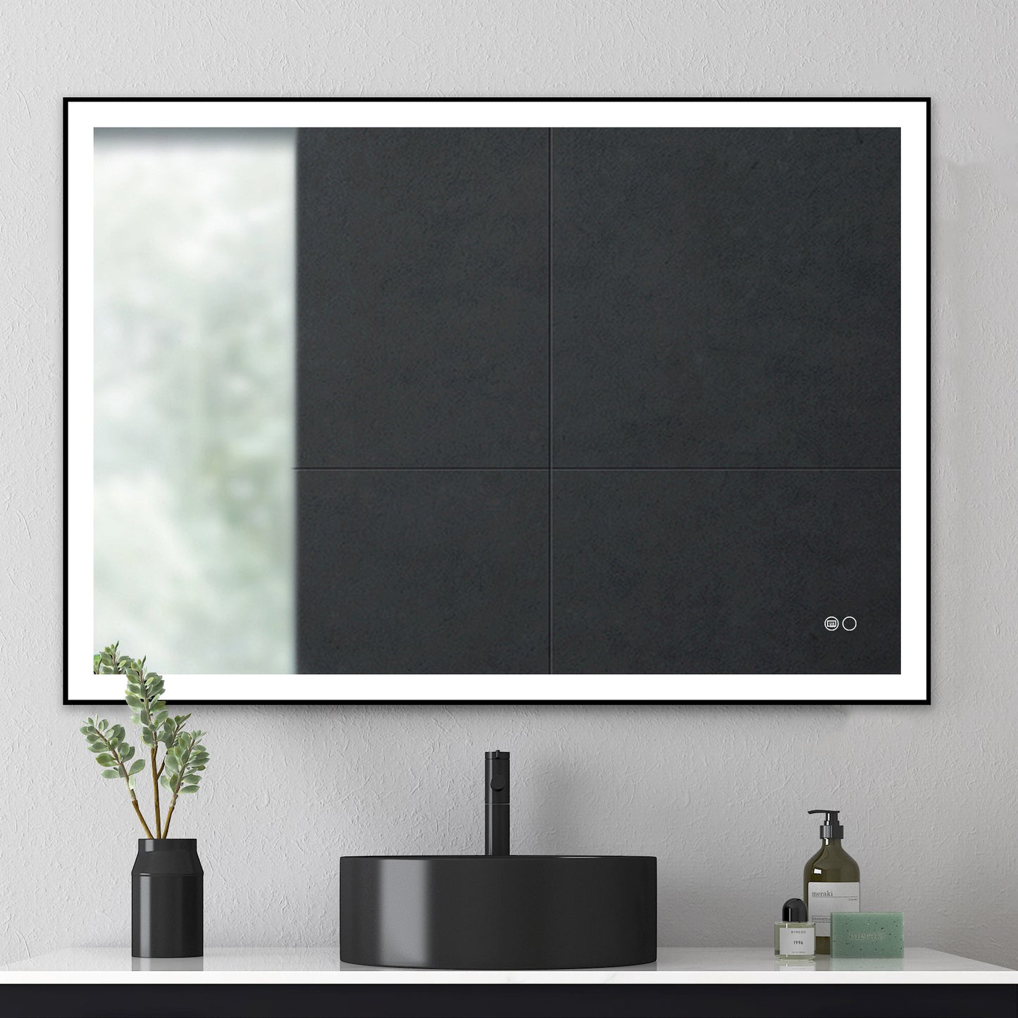 COLINE 40" x 24" Rectangular Black Metal Framed LED Ghost Mirror