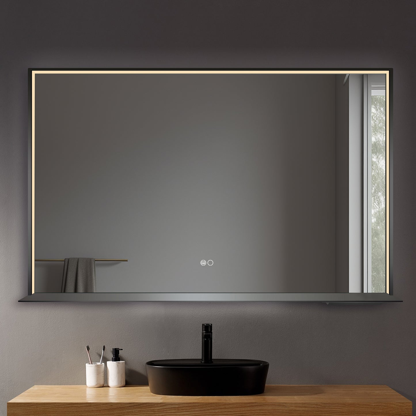 COLINE 48" x 30" Rectangular Black Metal Framed LED Mirror w/o Wireless Charging