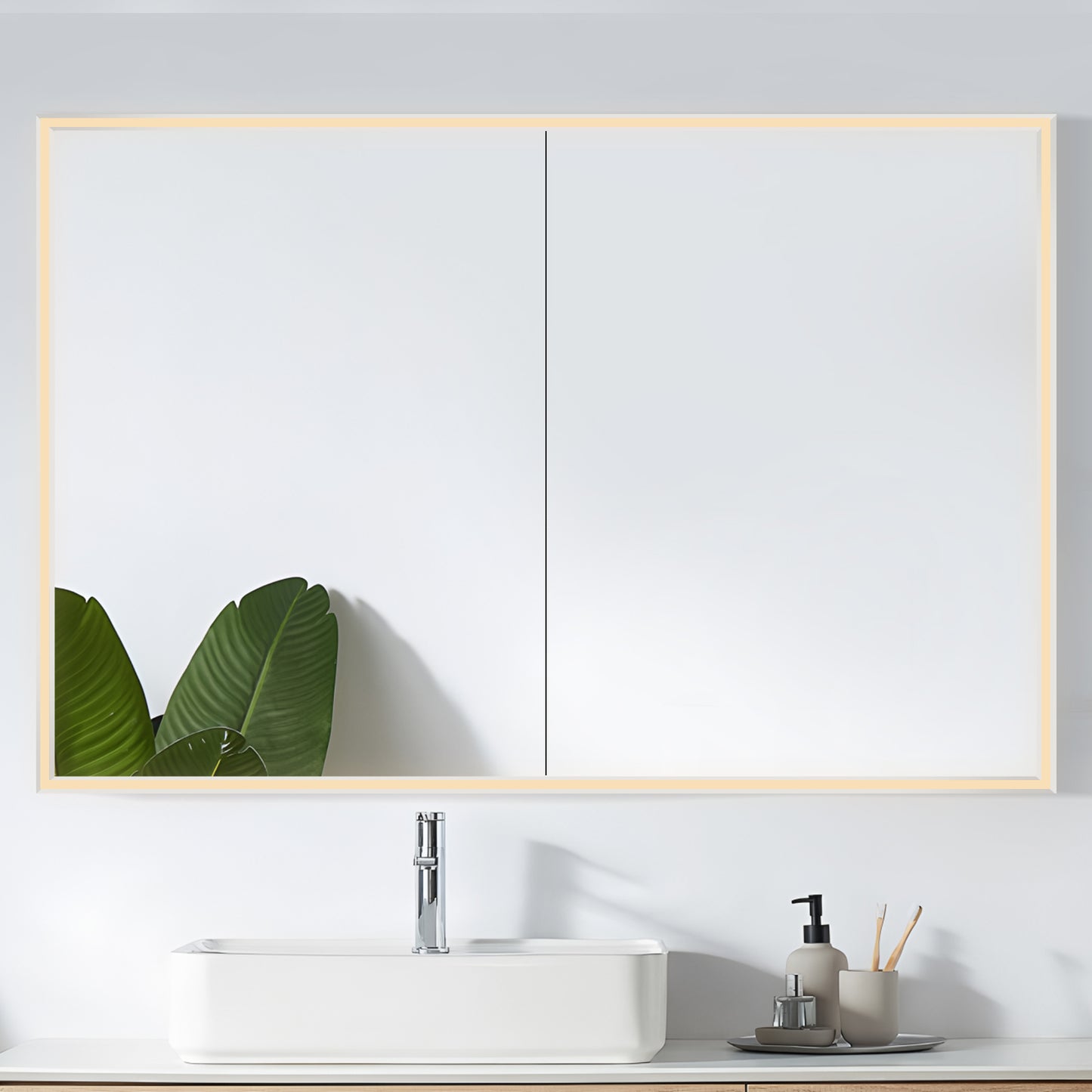 COLINE 48" x 32" Rectangular Silver Metal Framed LED Mirror Cabinet