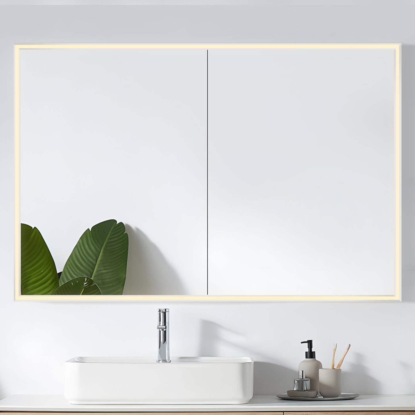 COLINE 48" x 32" Rectangular Silver Metal Framed LED Mirror Cabinet