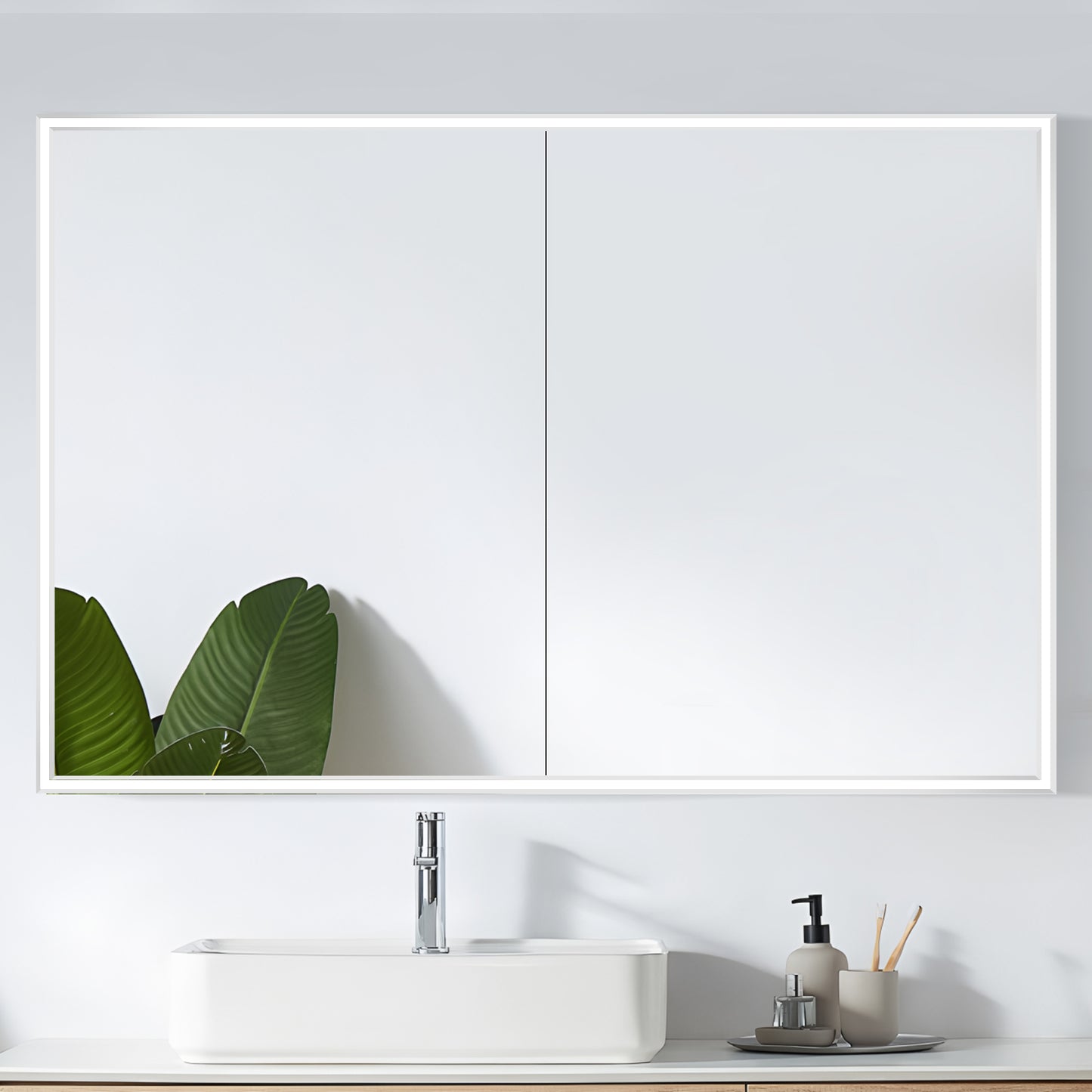 COLINE 48" x 32" Rectangular Silver Metal Framed LED Mirror Cabinet