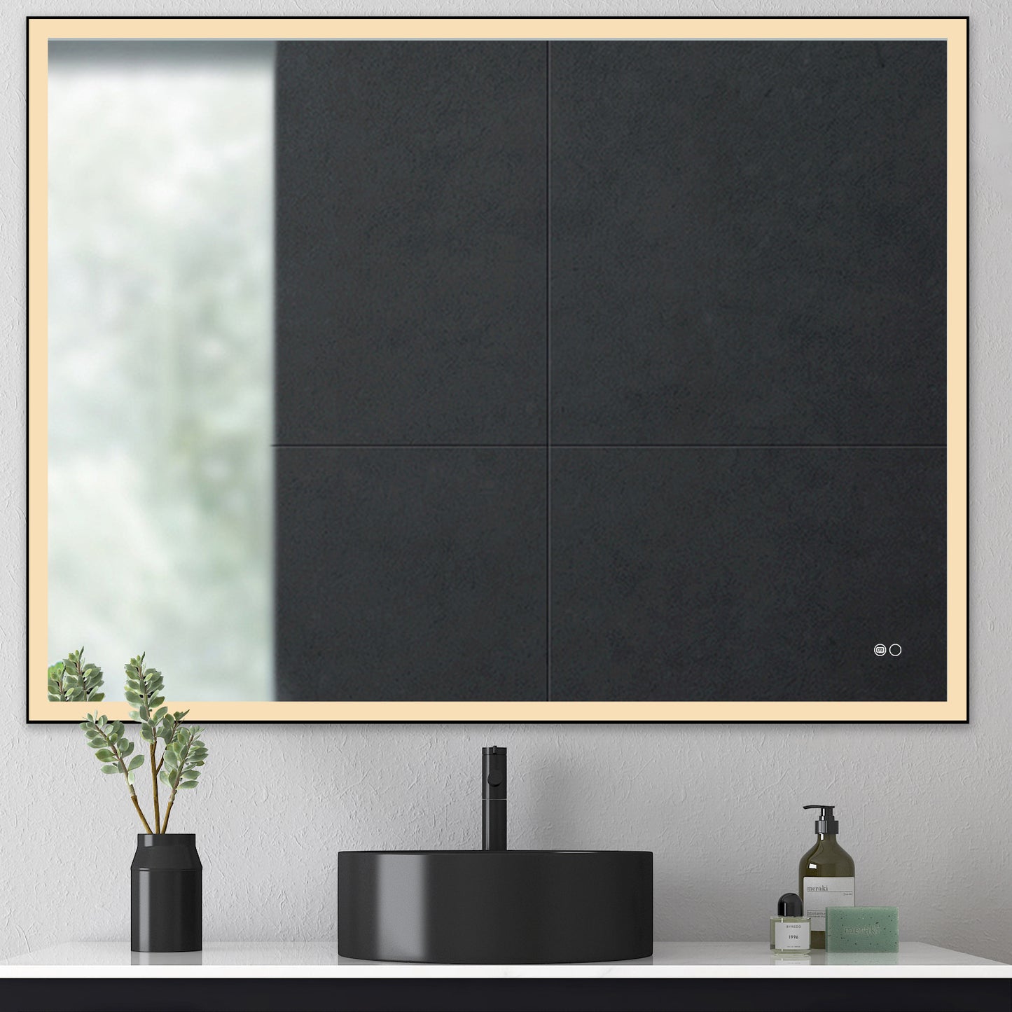 COLINE 48" x 24" Rectangular Black Metal Framed LED Ghost Mirror