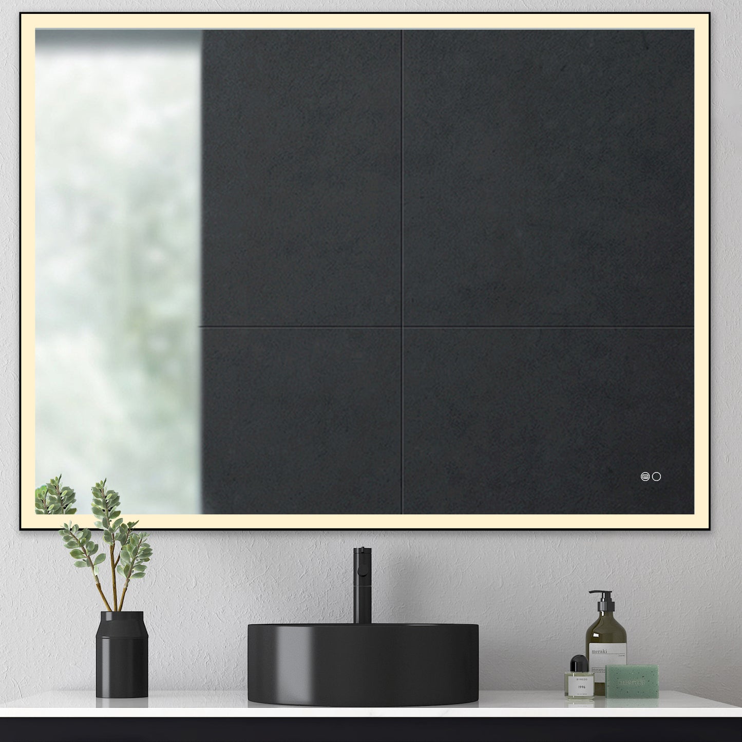 COLINE 48" x 24" Rectangular Black Metal Framed LED Ghost Mirror