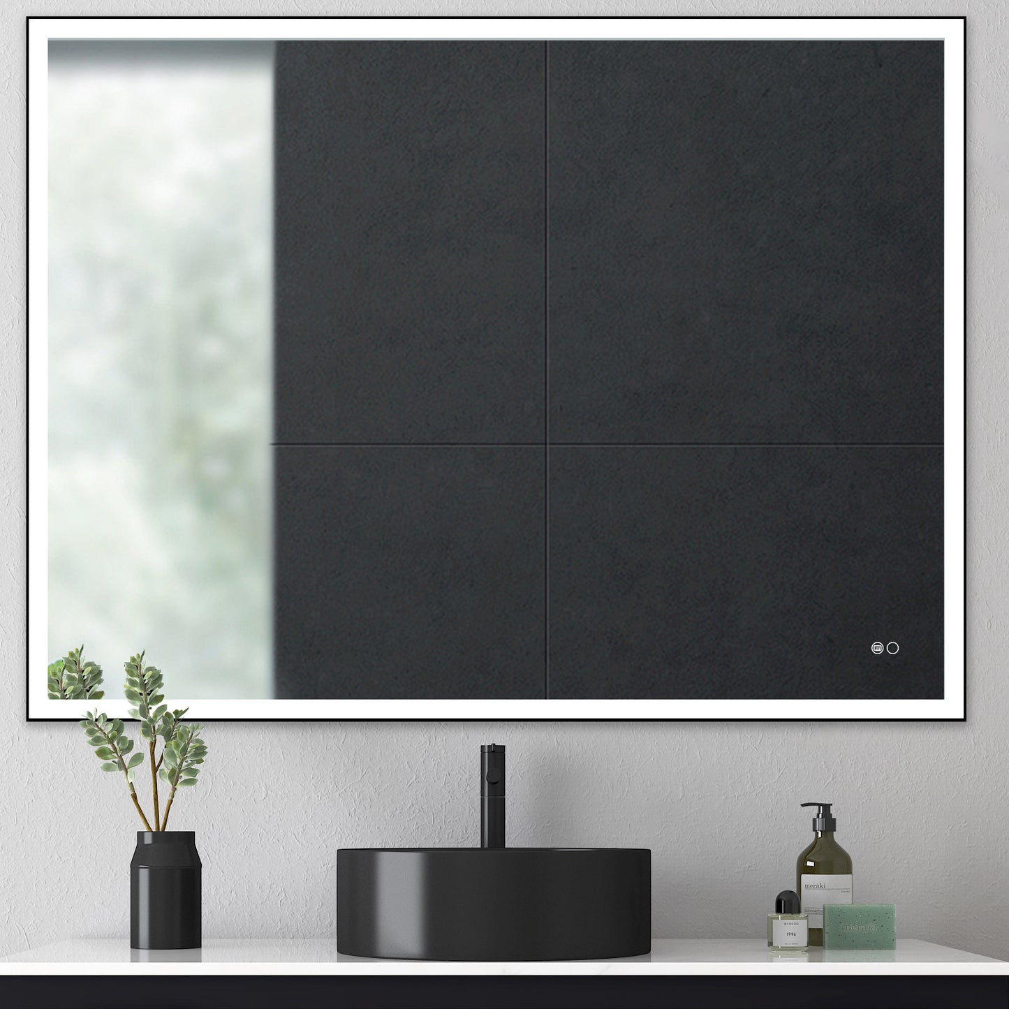 COLINE 48" x 24" Rectangular Black Metal Framed LED Ghost Mirror
