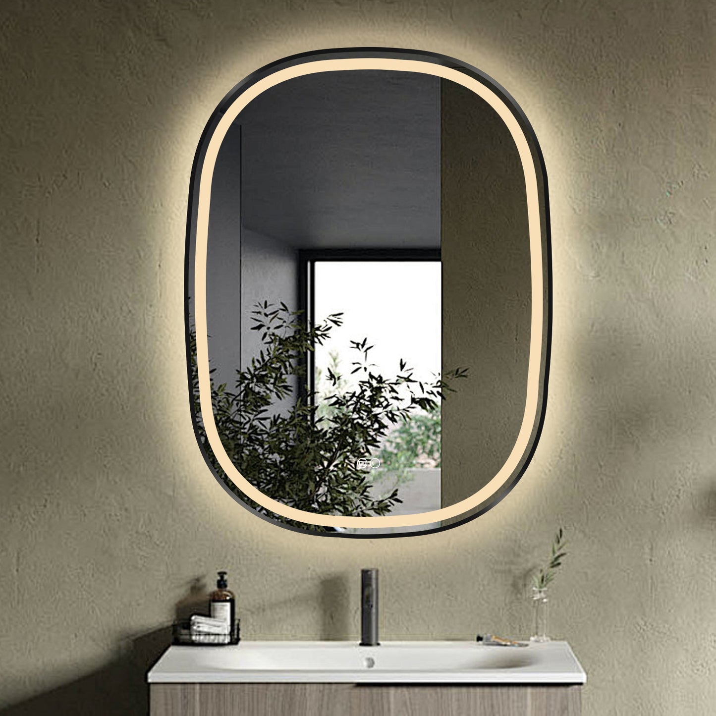 COLINE 24" x 32" Rounded Black Metal Framed LED Mirror