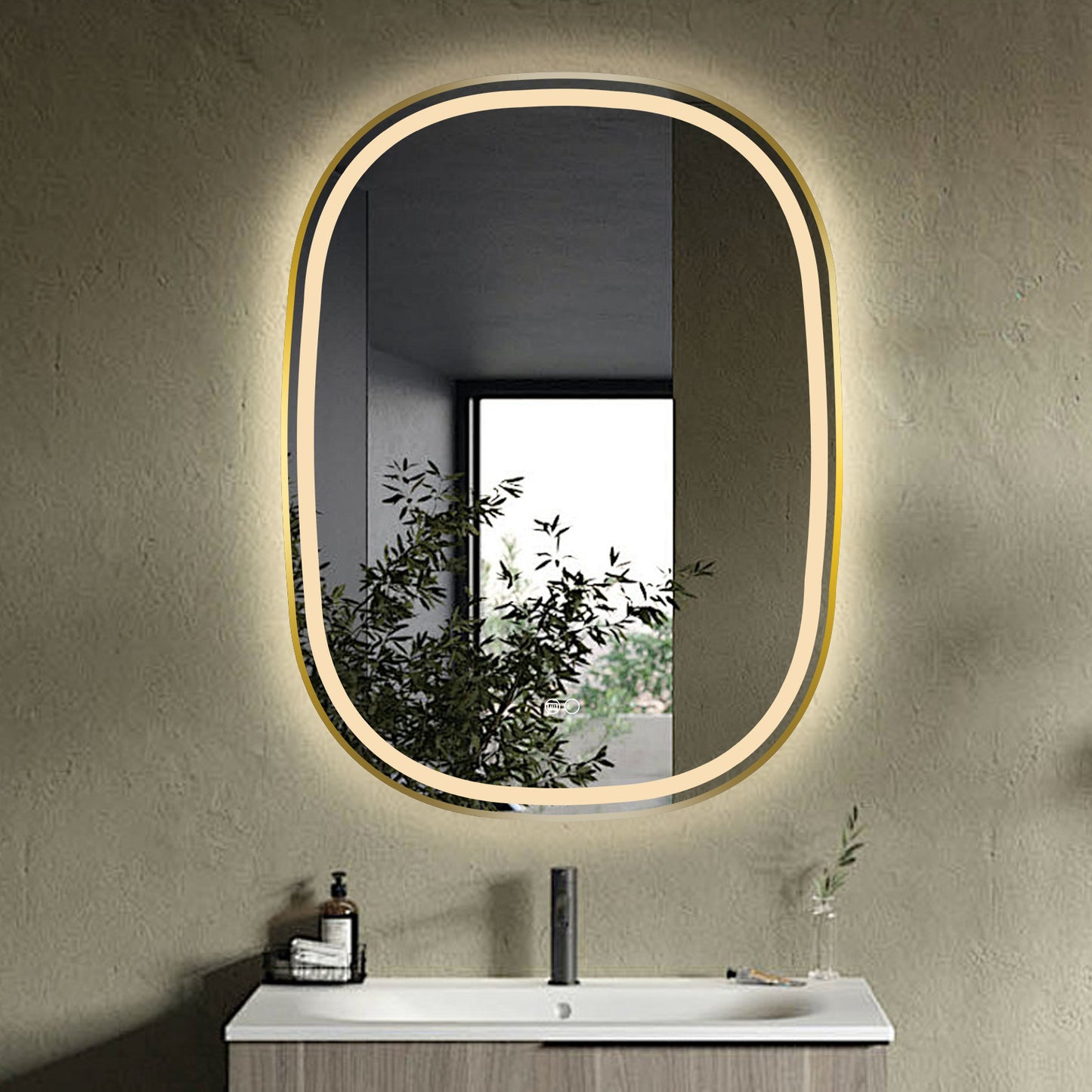 COLINE 24" x 32" Rounded Gold Metal Framed LED Mirror