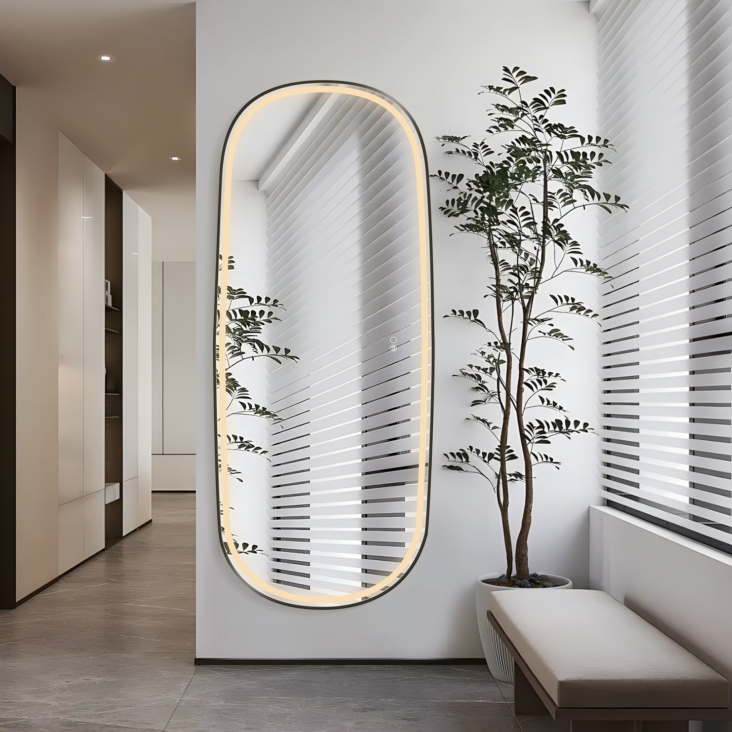 COLINE 26" x 63" Rounded Black Metal Framed LED Mirror