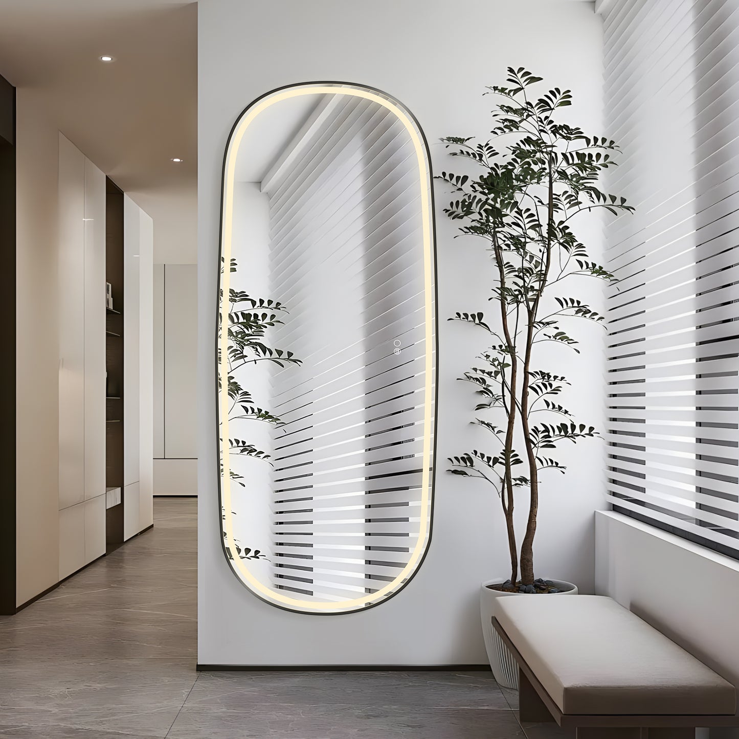 COLINE 26" x 63" Rounded Black Metal Framed LED Mirror