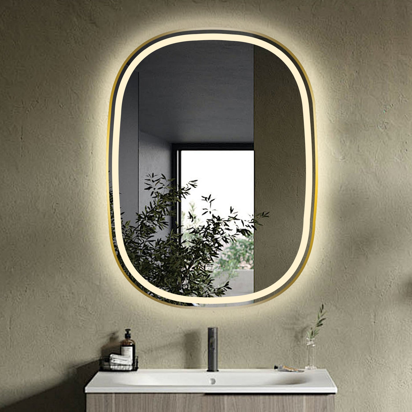 COLINE 24" x 32" Rounded Gold Metal Framed LED Mirror
