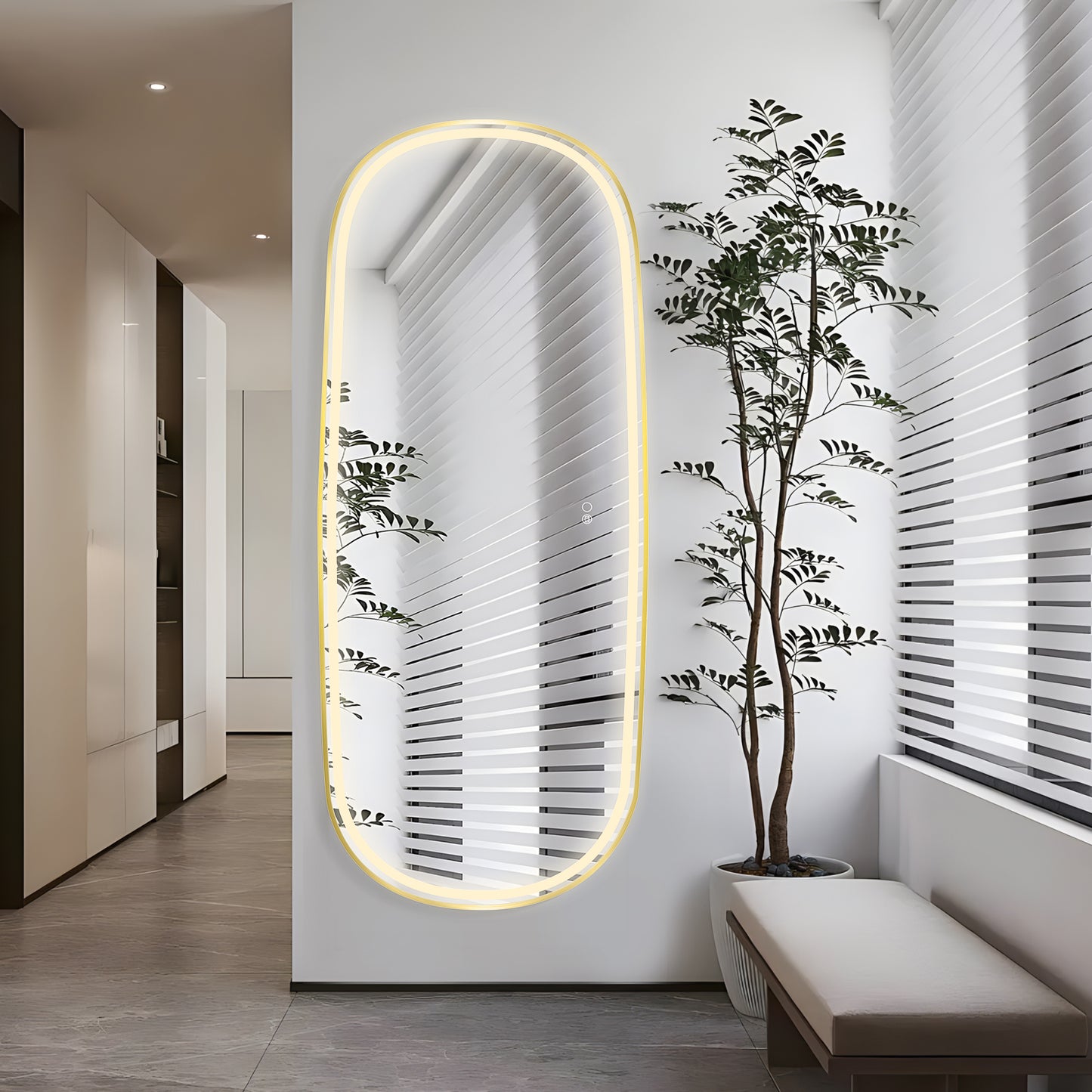 COLINE 26" x 63" Rounded Gold Metal Framed LED Mirror