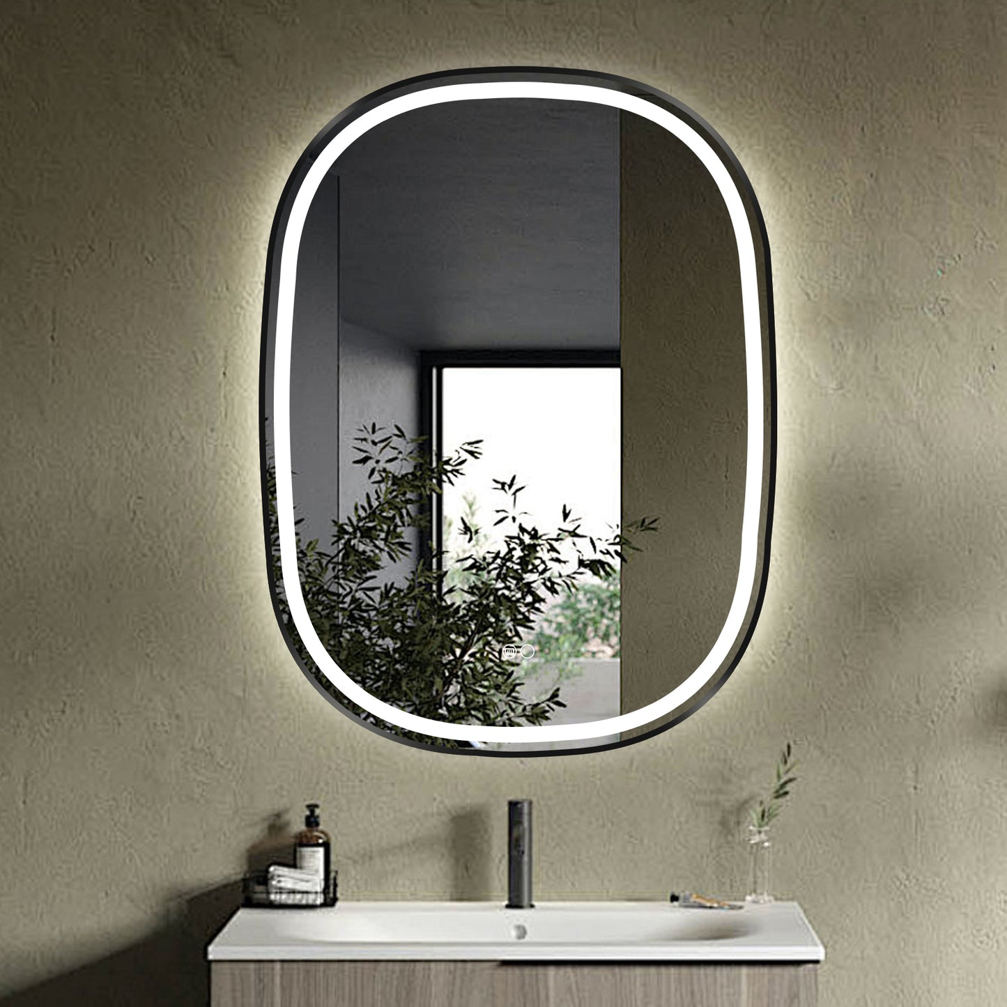 COLINE 24" x 32" Rounded Black Metal Framed LED Mirror