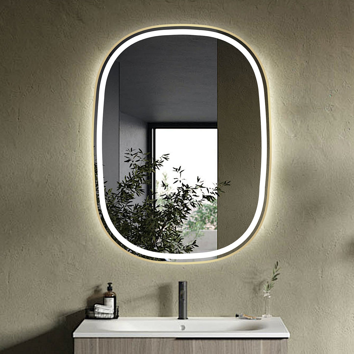 COLINE 24" x 32" Rounded Gold Metal Framed LED Mirror