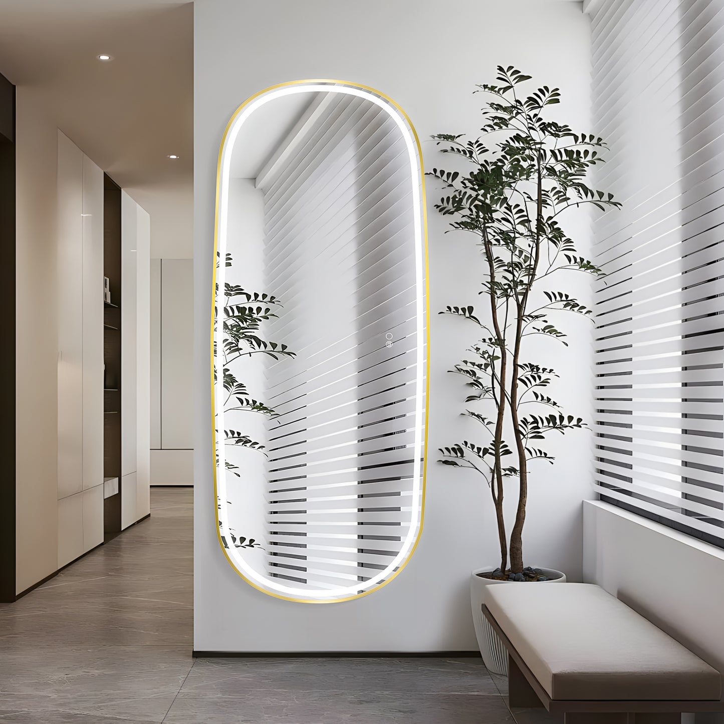COLINE 26" x 63" Rounded Gold Metal Framed LED Mirror