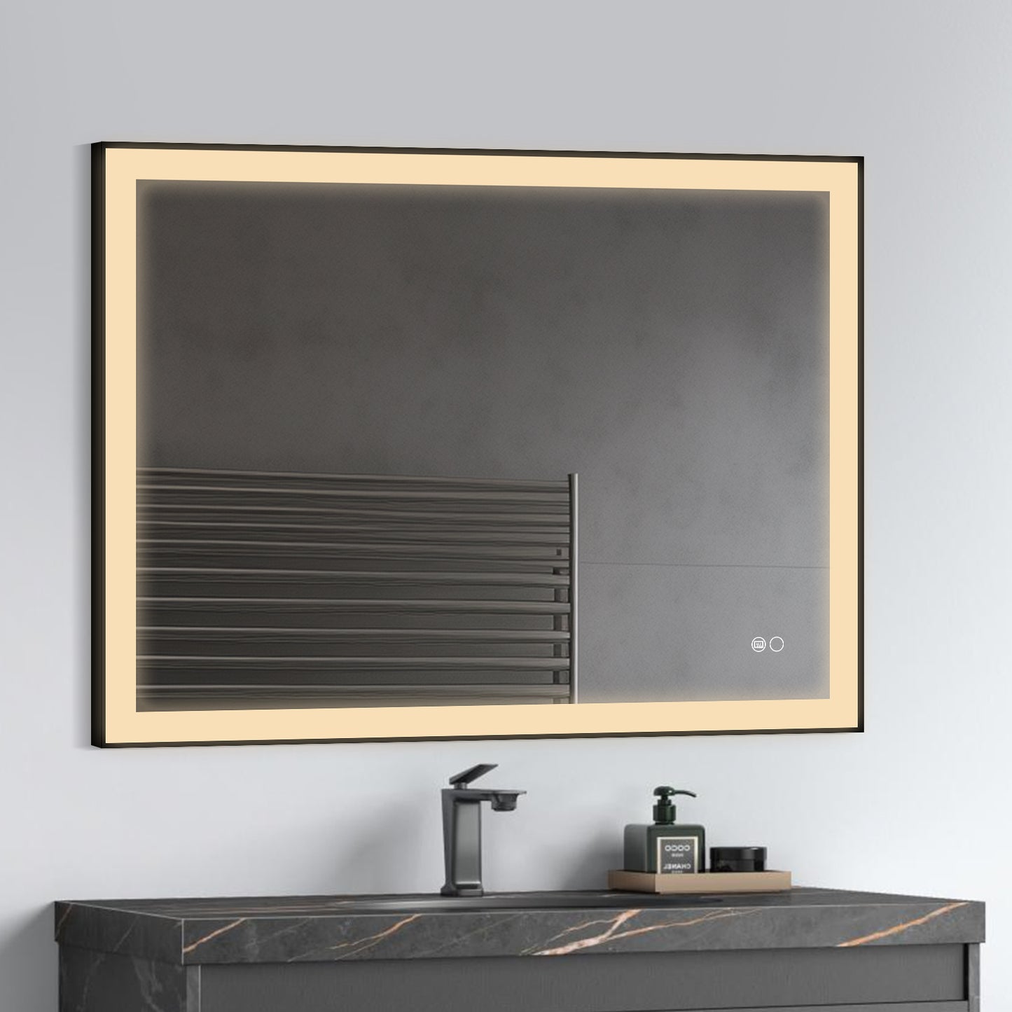 COLINE 40" x 24" Rectangular Black Metal Framed LED Ghost Mirror