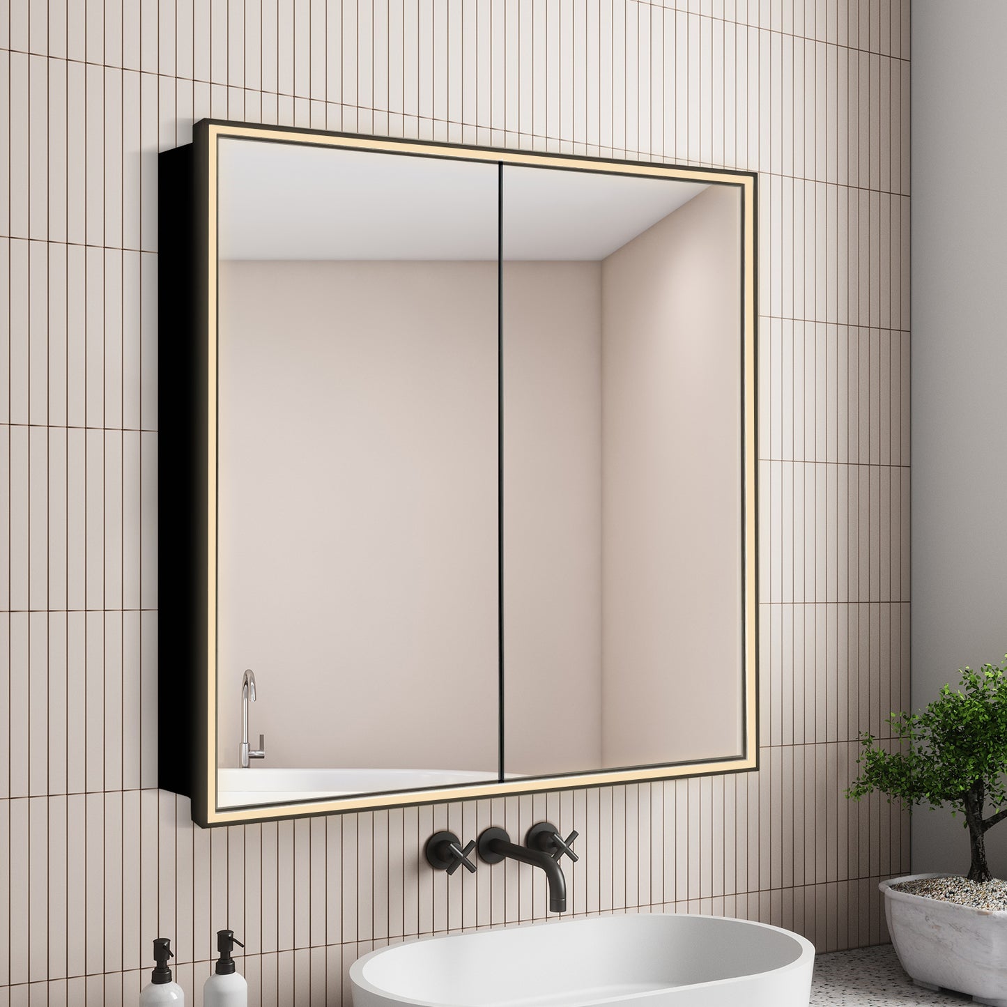 COLINE 32" x 28" Rectangular Black Frameless LED Mirror Cabinet