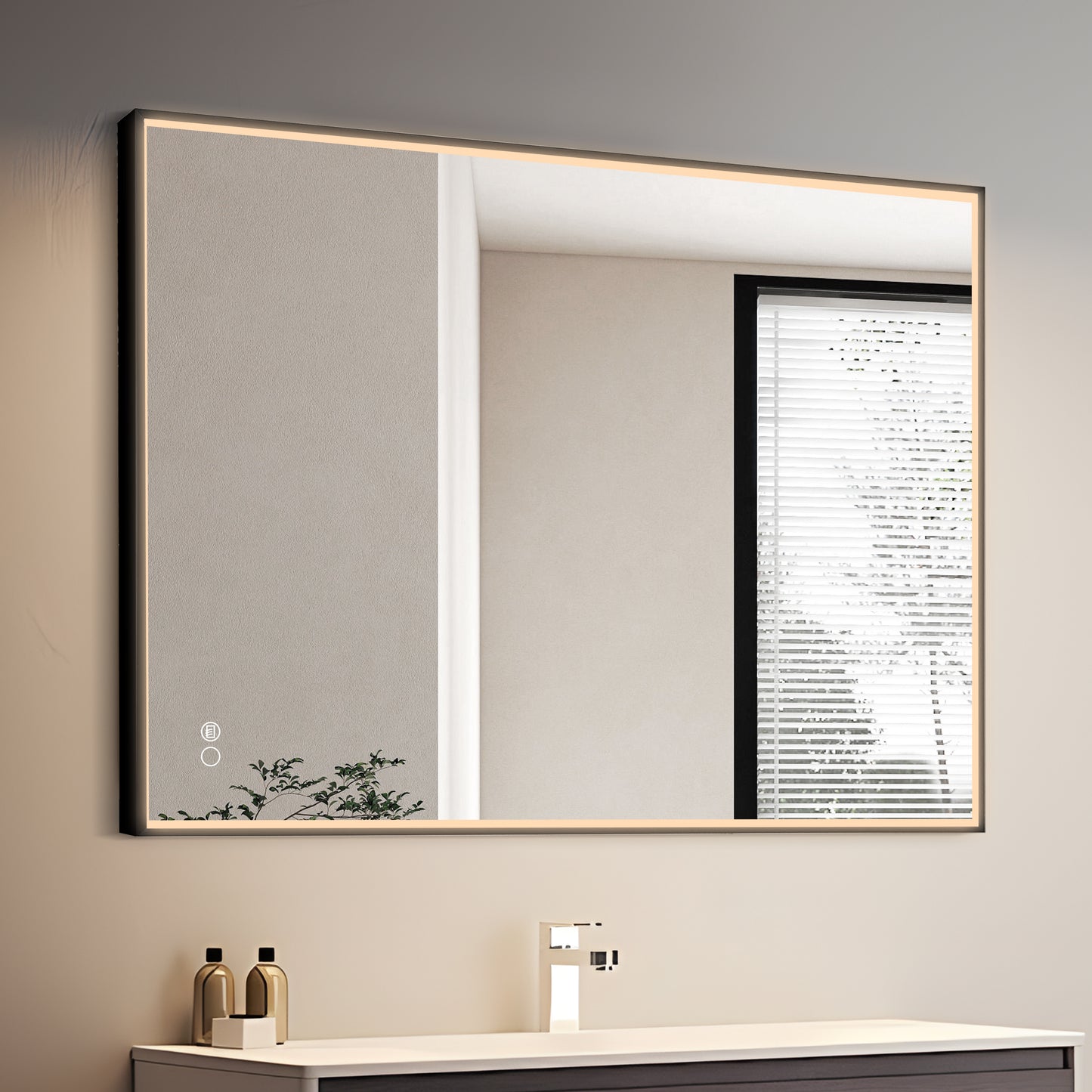 COLINE 40" x 28" Rectangular Black Metal Framed LED Mirror