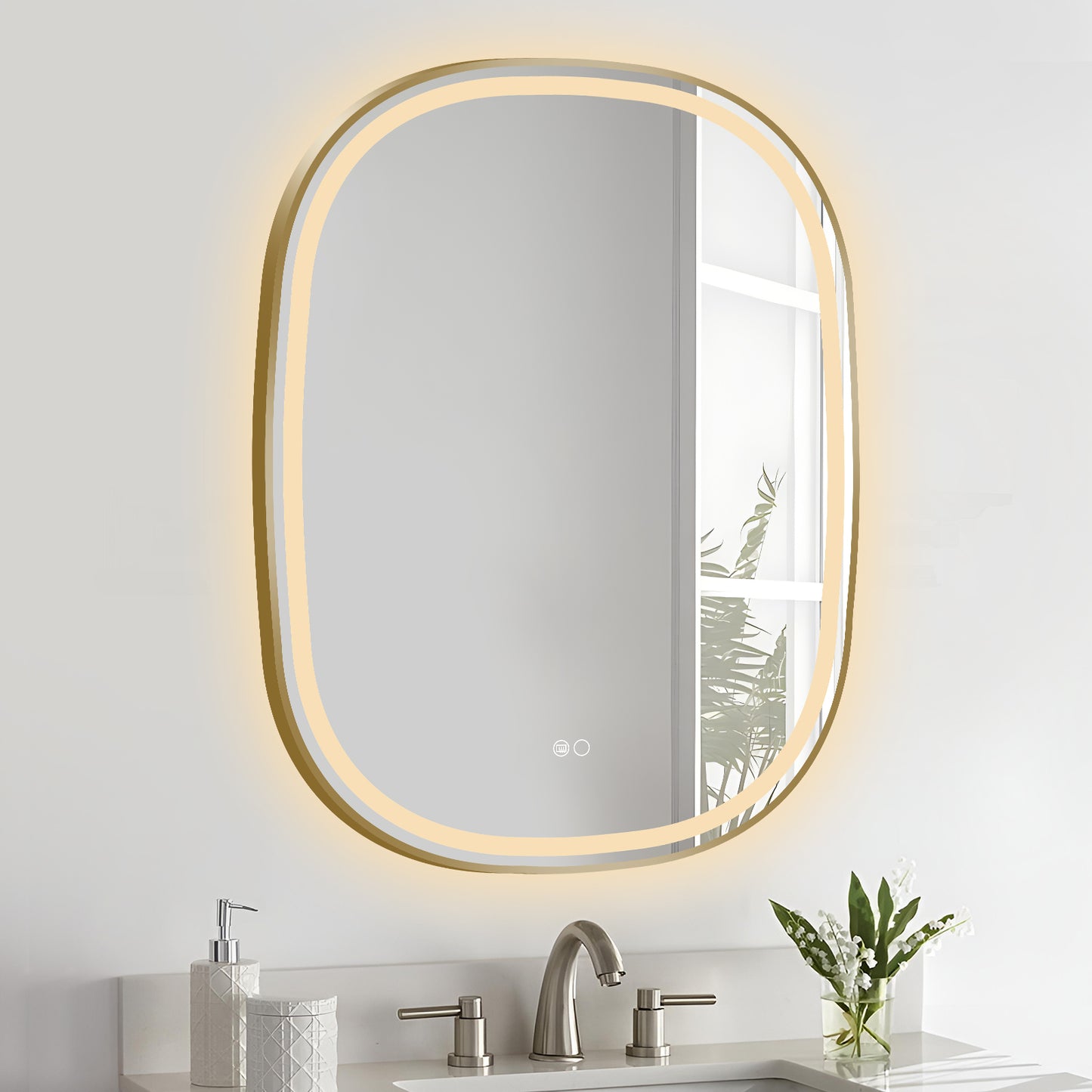 COLINE 24" x 32" Rounded Gold Metal Framed LED Mirror