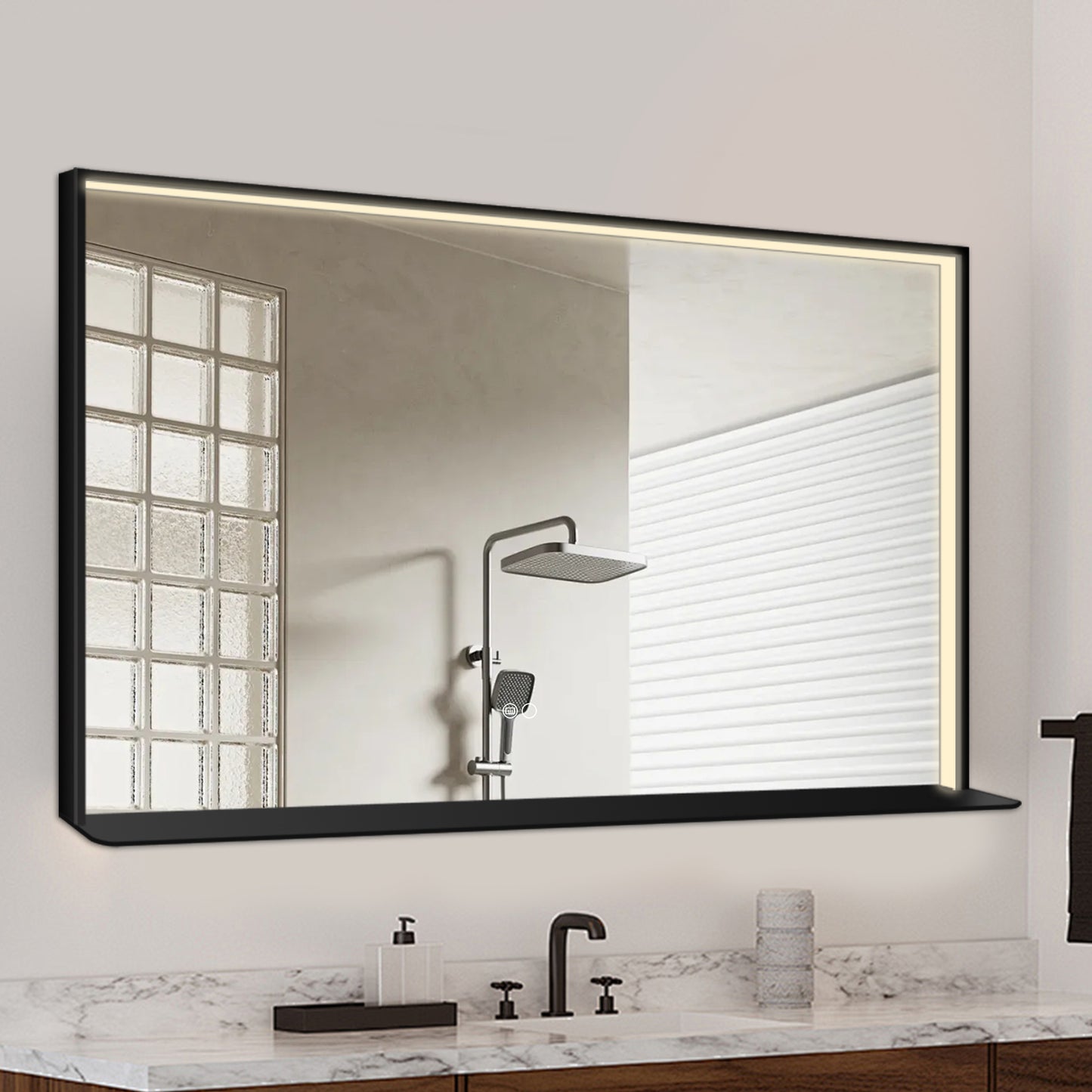 COLINE 48" x 30" Rectangular Black Metal Framed LED Mirror w/o Wireless Charging