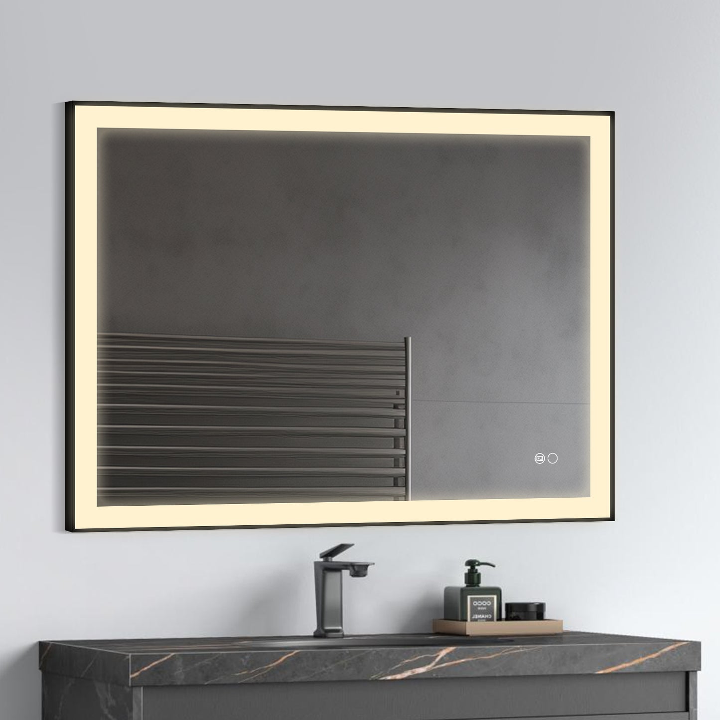 COLINE 40" x 24" Rectangular Black Metal Framed LED Ghost Mirror
