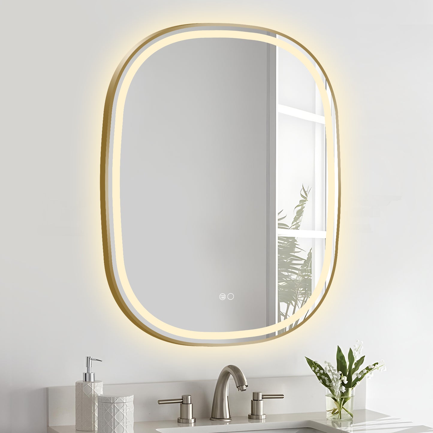 COLINE 24" x 32" Rounded Gold Metal Framed LED Mirror