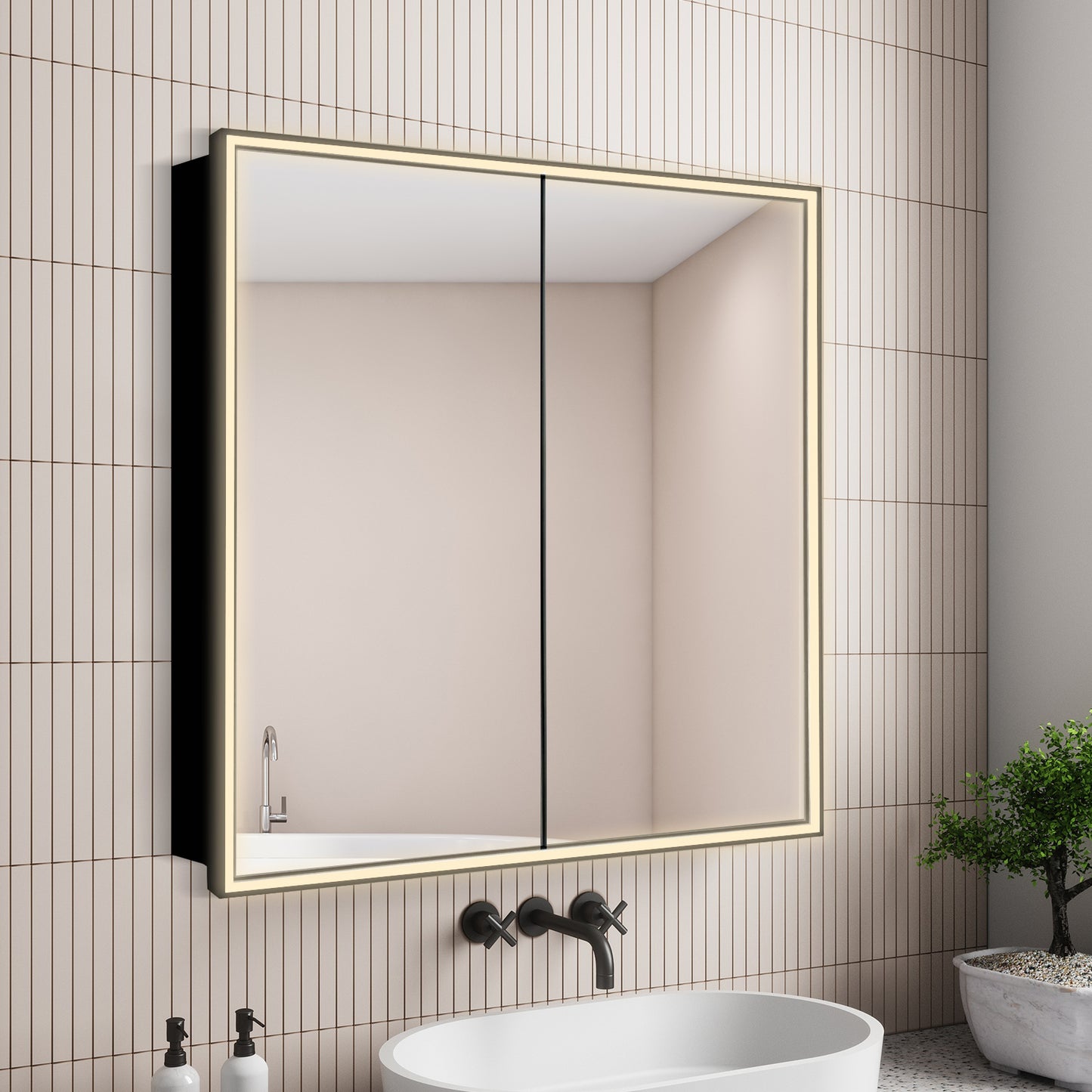COLINE 32" x 28" Rectangular Black Frameless LED Mirror Cabinet