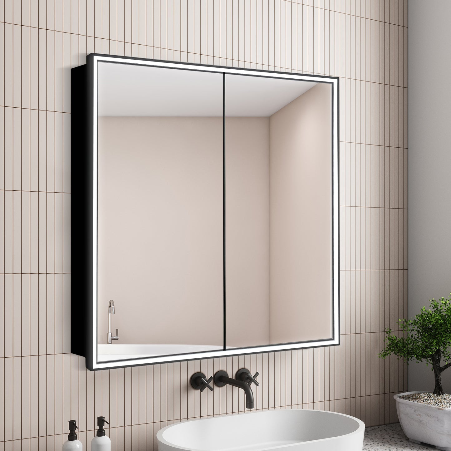 COLINE 32" x 28" Rectangular Black Frameless LED Mirror Cabinet