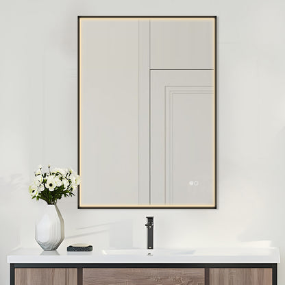 COLINE 24" x 32" Rectangular Black Metal Framed LED Mirror