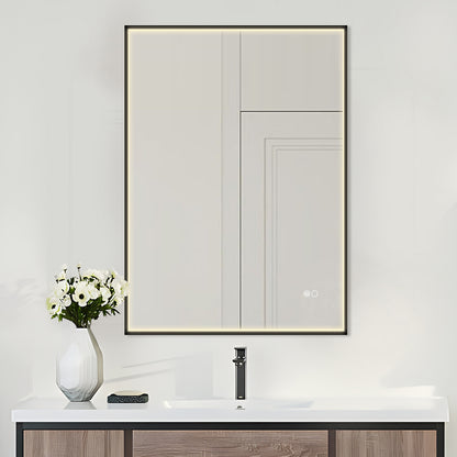 COLINE 24" x 32" Rectangular Black Metal Framed LED Mirror