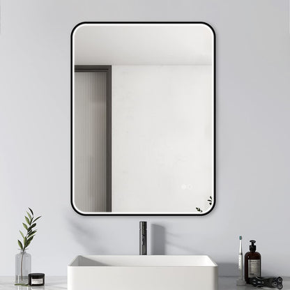 COLINE 24" x 32" Rounded Rectangular Black Metal Framed LED Mirror