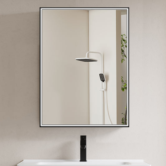COLINE 24" x 32" Rectangular Black Frameless LED Mirror Cabinet